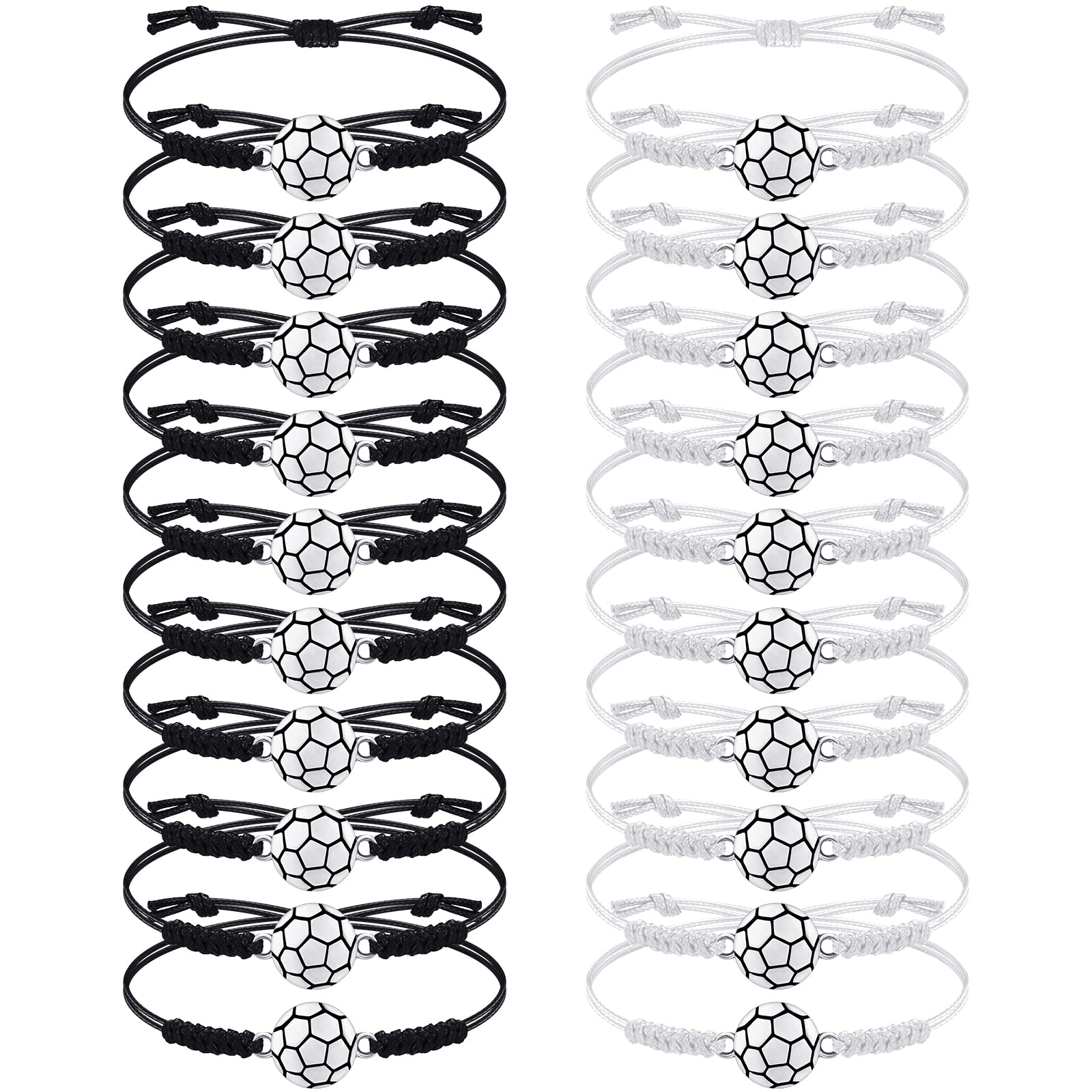 Jadive 20 Pieces Soccer Charm Bracelets Adjustable Soccer Braided Bracelets Cord Soccer Player Gifts Rope Bracelet Ideal Souveni