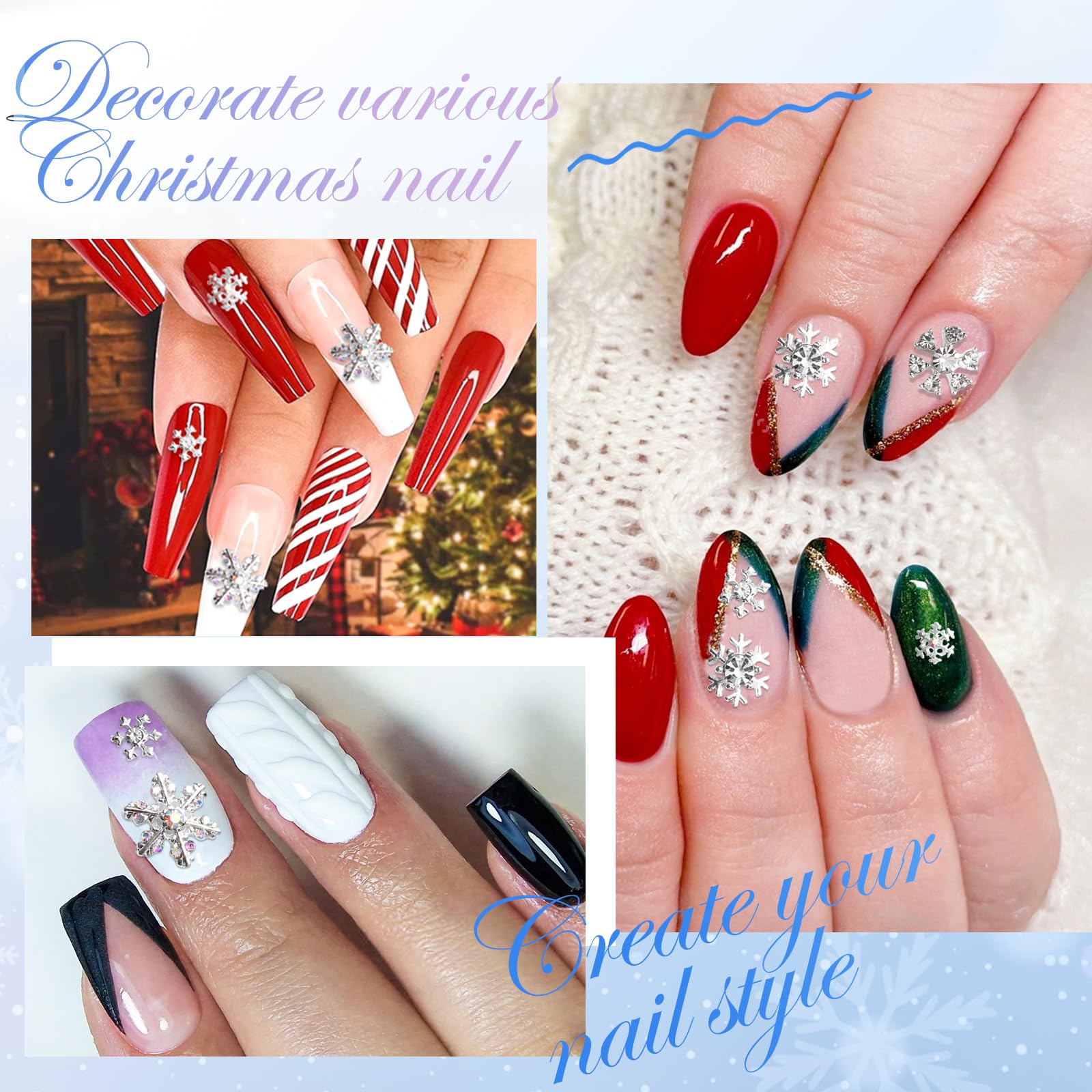 20Pcs Christmas Snowflake Nail Charms, Silver Snowflake Charms For Acrylic Nails,3D Alloy Snowflake Nail Charms For Diy Women Ch