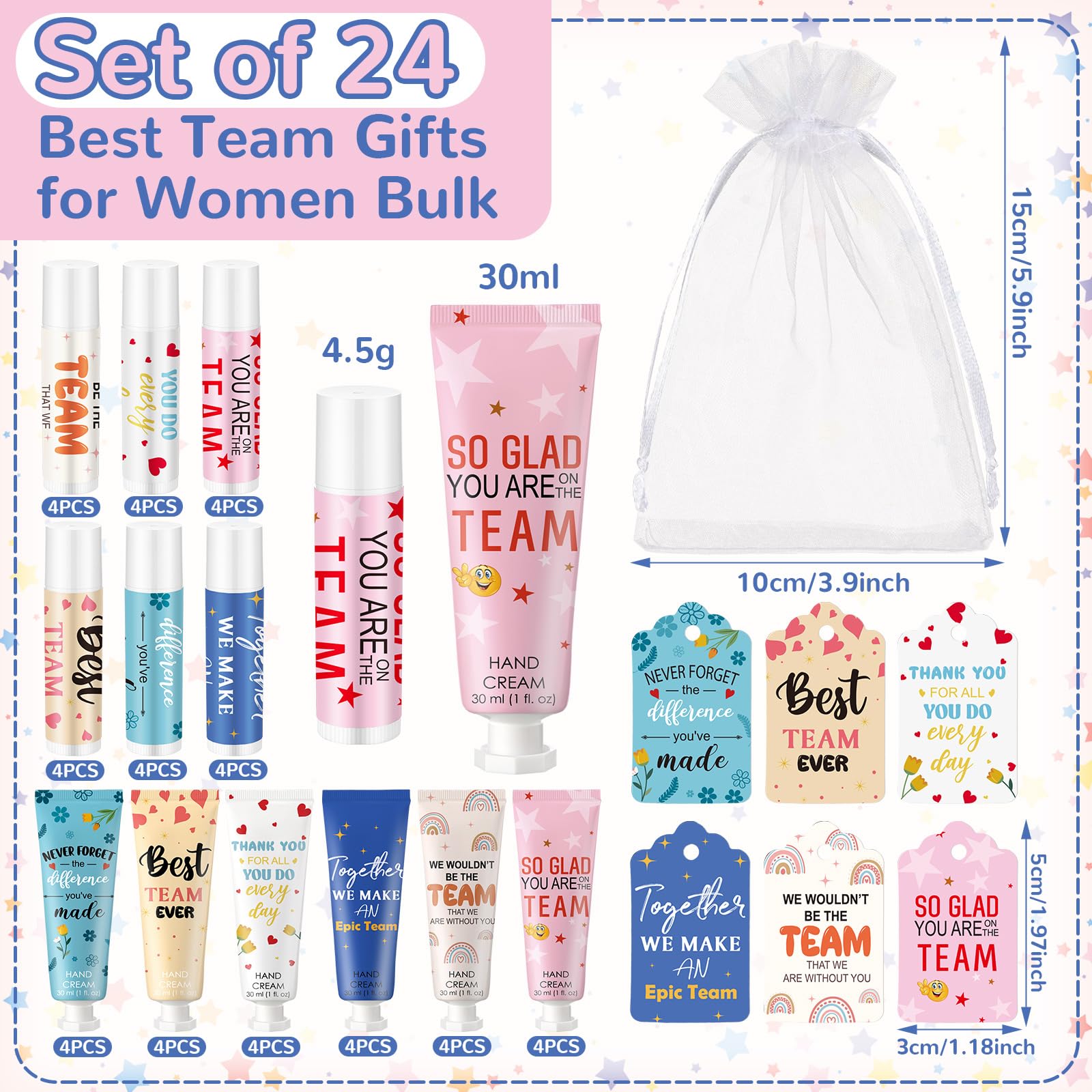 Dansib 24set/96pcs Best Team Ever Gifts Christmas Bulk Gifts for Coworkers Women Employee Appreciation Gift Christmas Party Favo