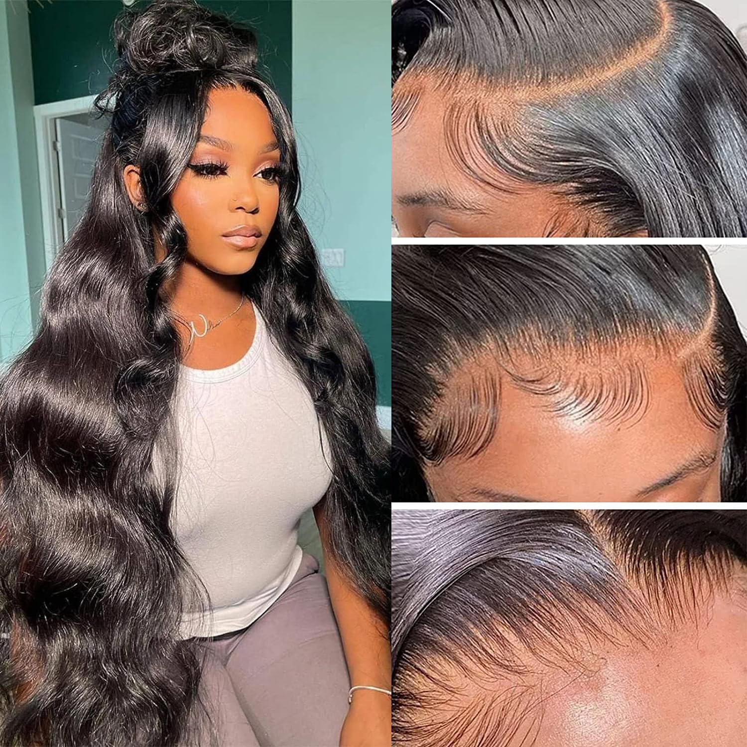 Aicrelery 34 Inch 13X6 Hd Lace Front Wigs Human Hair Body Wave 13X6 Lace Frontal Wig Pre Plucked Bleached Knots With Baby Hair 1