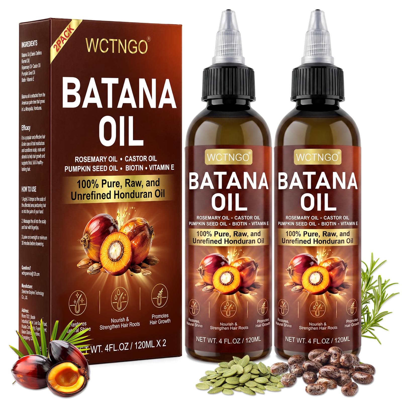 Batana Oil for Hair Growth100% Pure Unrefined with Rosemary, Castor & Pumpkin Seed Oils, Infused with Biotin | Strengthens, Rep