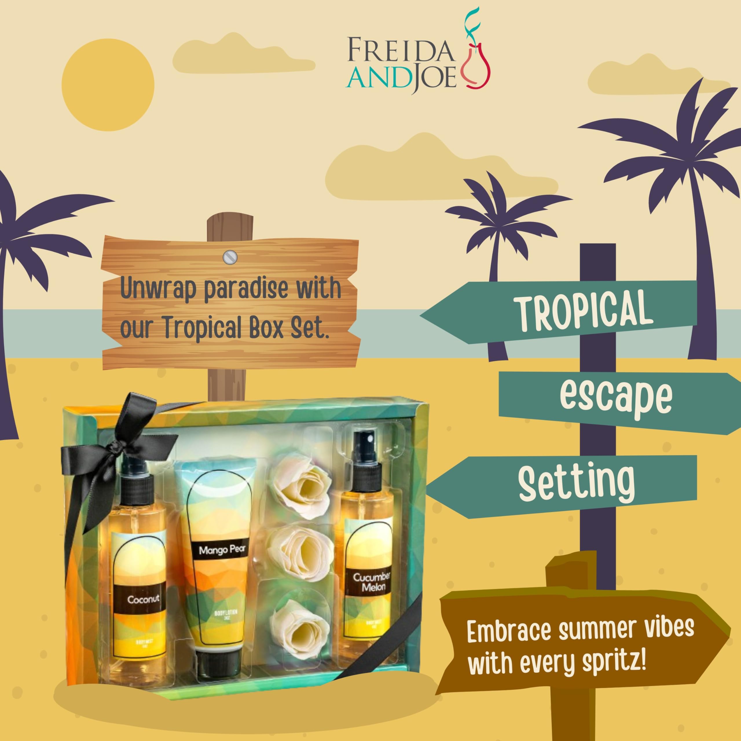 Fine Fragrance Body Mist & Body Splash Gift Set - Luxury Self-Care Combo For Women And Girls (Coconut, Cucumber, Mango Pear, Ros