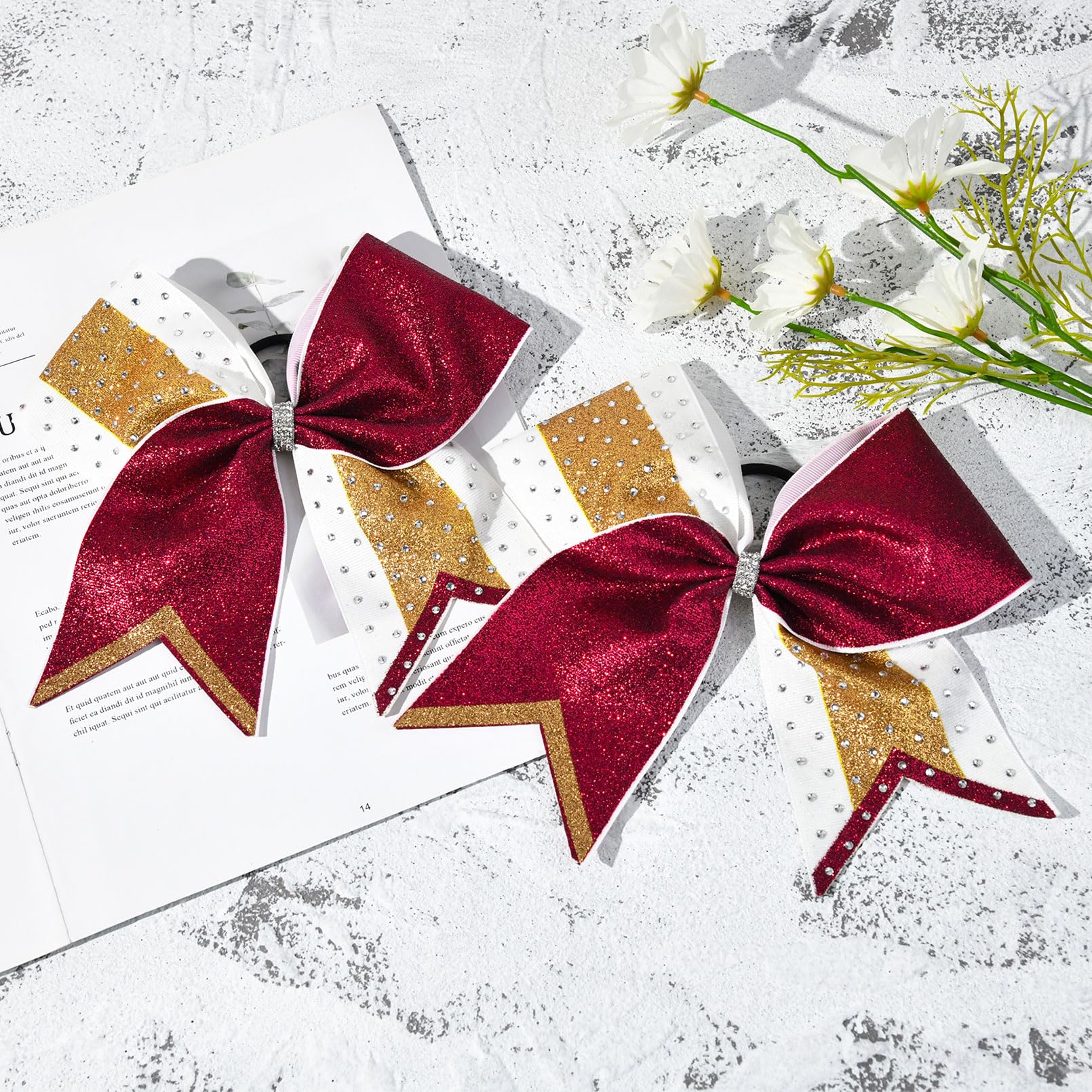 8 PCS Large Glitter Cheer Bows 8 Rhinestones Hair Bows Sparkly Cheerleading Softball Team Bow Hair Ponytail Holder Accessories f