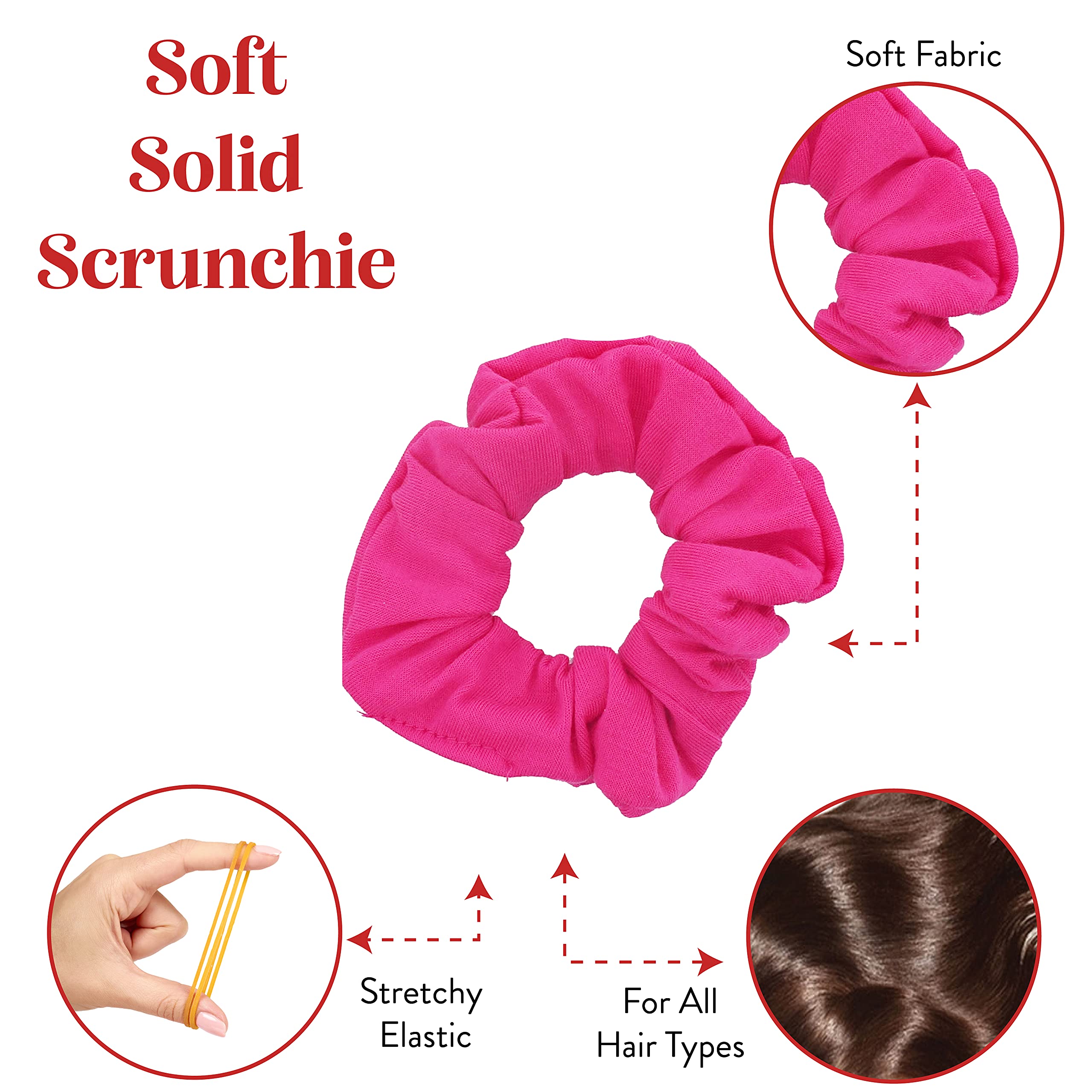 12 Pack Solid Hair Ties Scrunchies (Hot Pink)