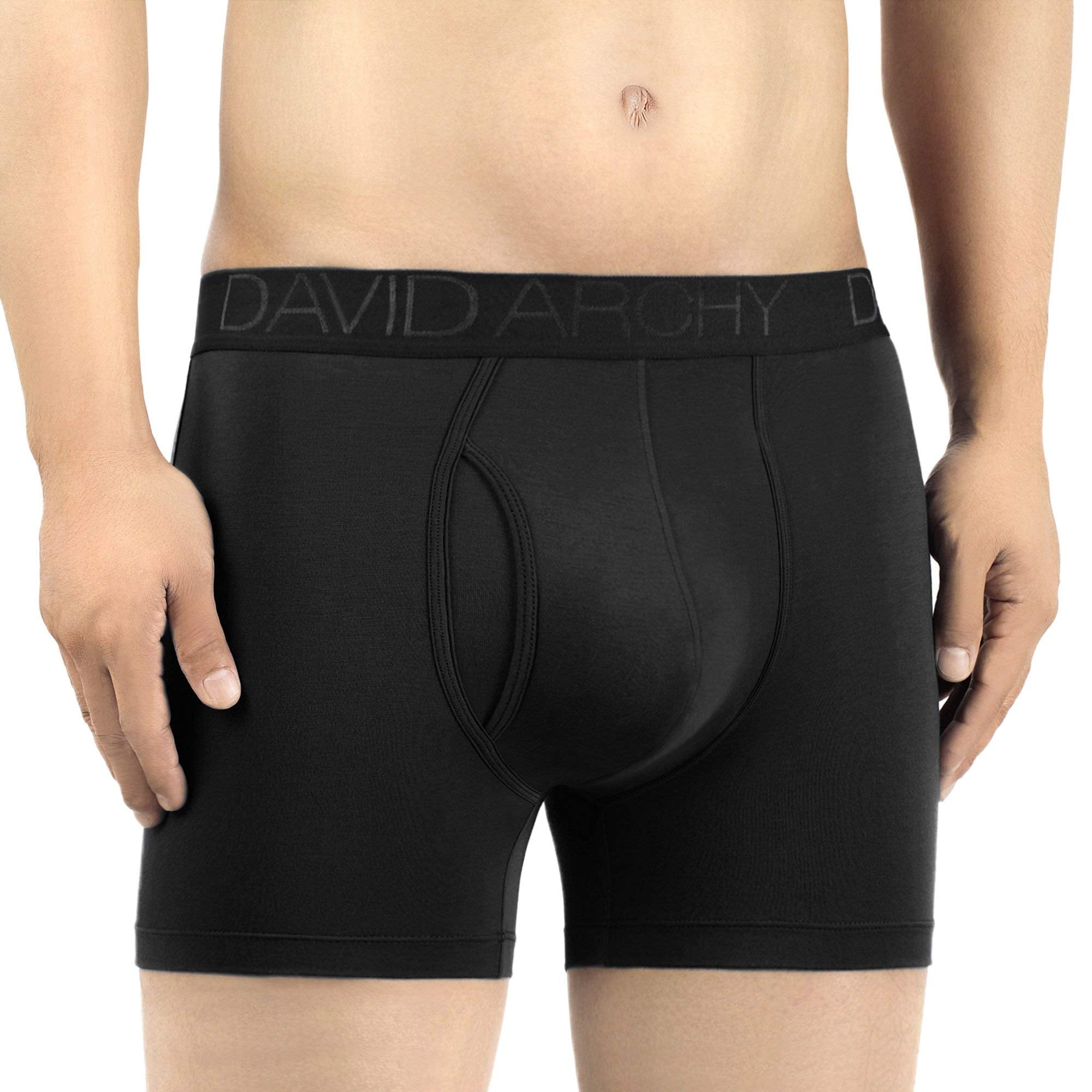 DAVID ARcHY Bamboo Mens Underwear Boxer Briefs Breathable and Soft with Fly Trunks 4 Pack (M, BlackDark gray - 55 in 4 Pack)