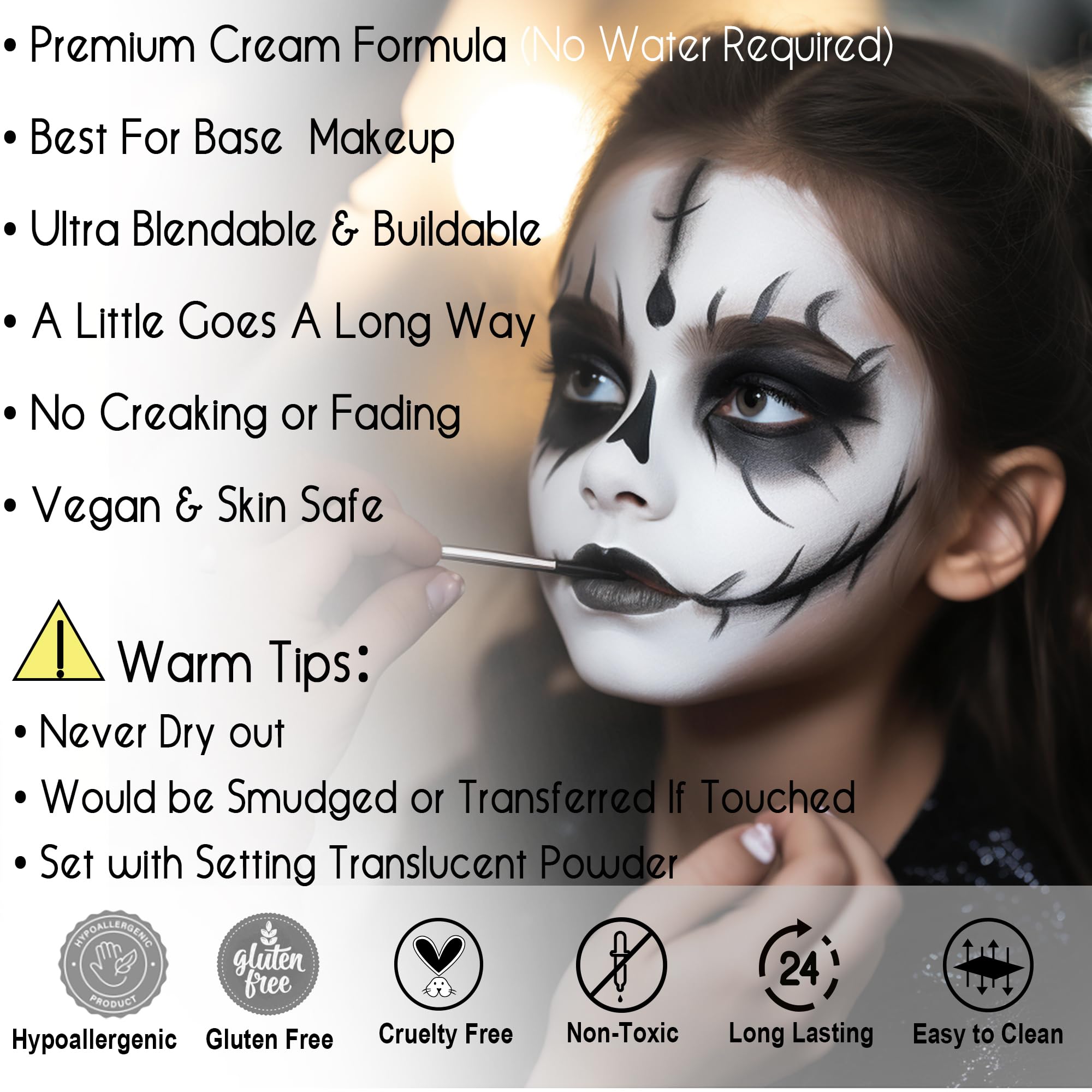 Ccbeauty White Black Face Body Paint Stick, Cream Eye Black Sticks For Sports, Blendable Foundation For Clown Skeleton Vampire S