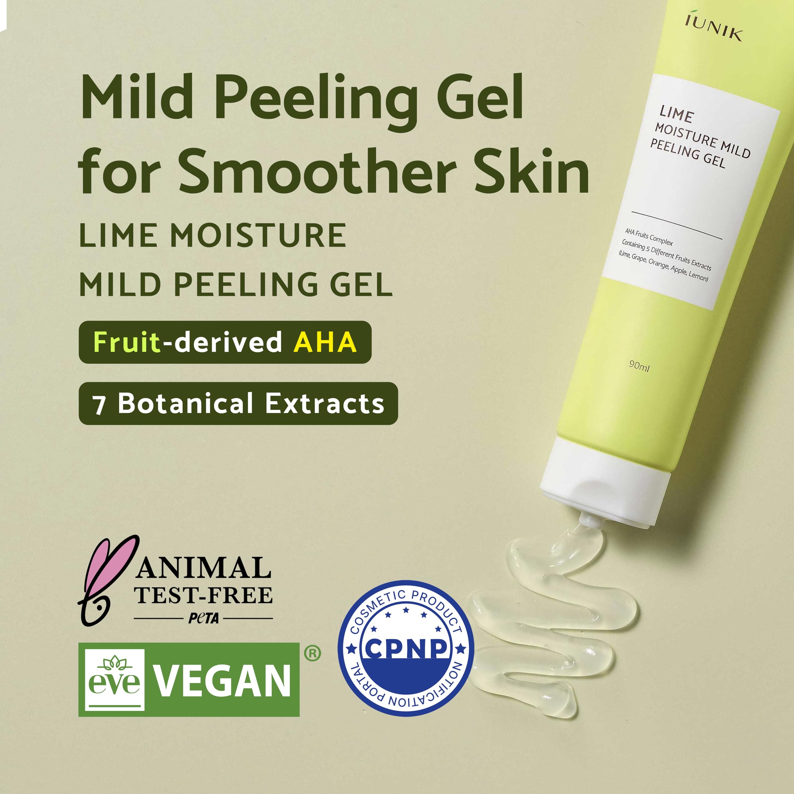 IUNIK Lime Moisture Mild Peeling Gel 3.04 Fl Oz - Gentle Exfoliating Deep Cleansing Glowing - Smooth with AHA & Fruits Complex -