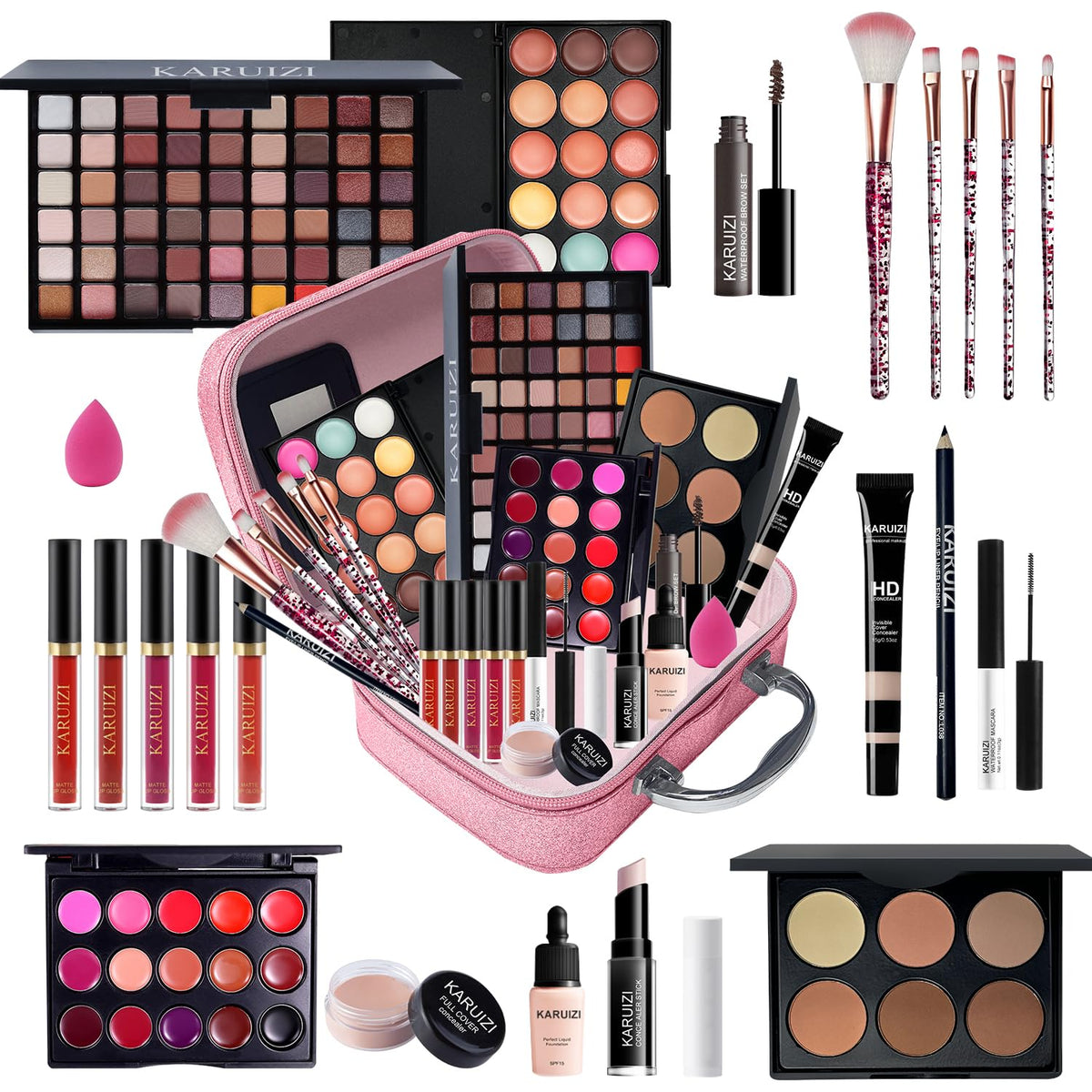 KARUIZI All in One Makeup Kit,Makeup Kit for Women, Teens and Girls, All-in-One Set with Eyeshadow Palettes, Lipsticks, Brushes,