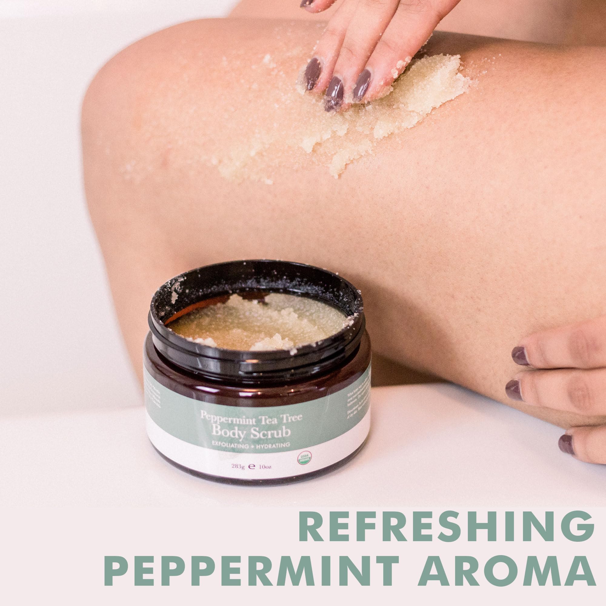 Peppermint Tea Tree Organic Body Scrub - USA Made Sugar Scrub with Natural Ingredients, Moisturizing Body & Foot Exfoliator for
