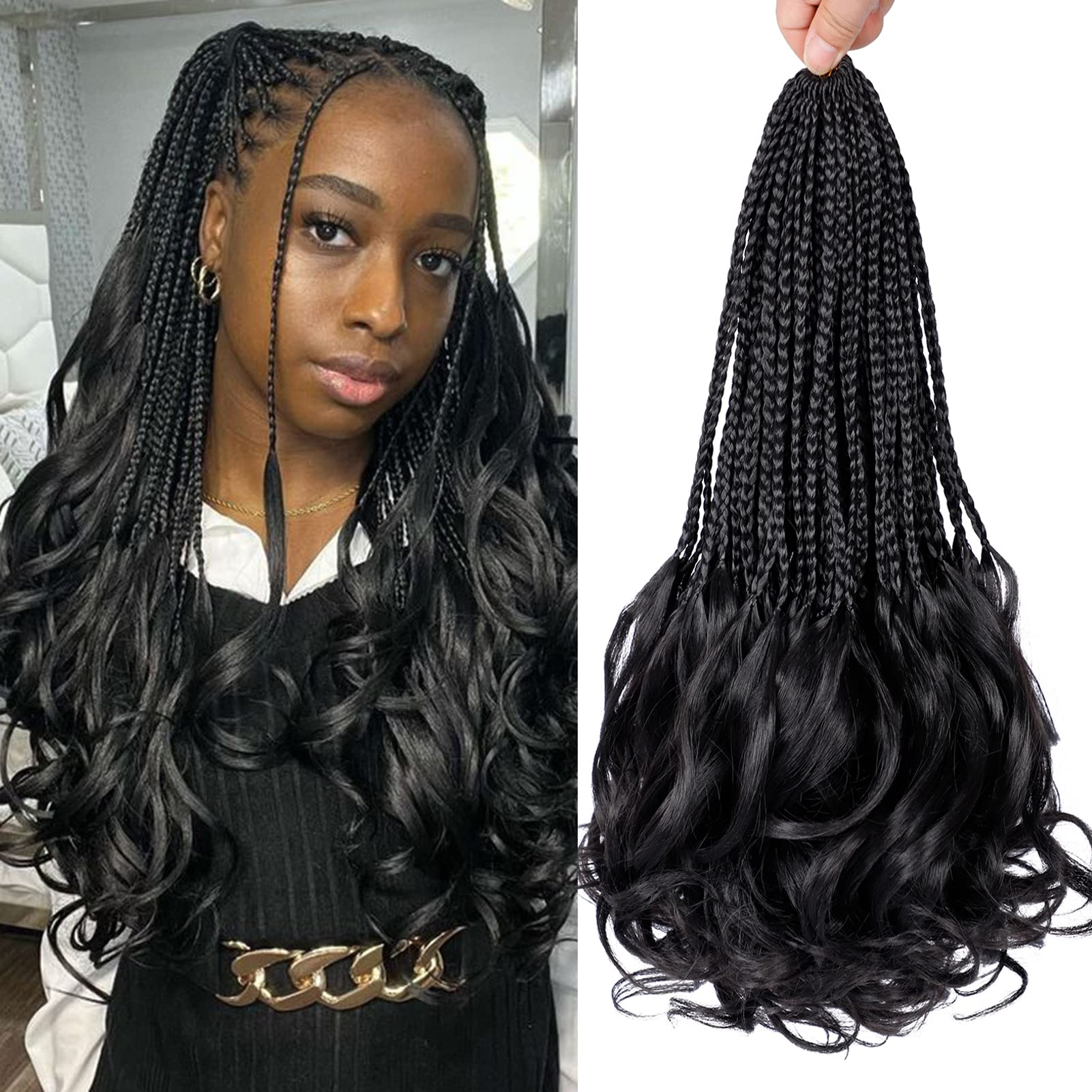 French Curl Crochet Braids 14 Inch 6 Packs Crochet Box Braids With Curly Ends Goddess Box Braids Crochet Hair Pre Looped French