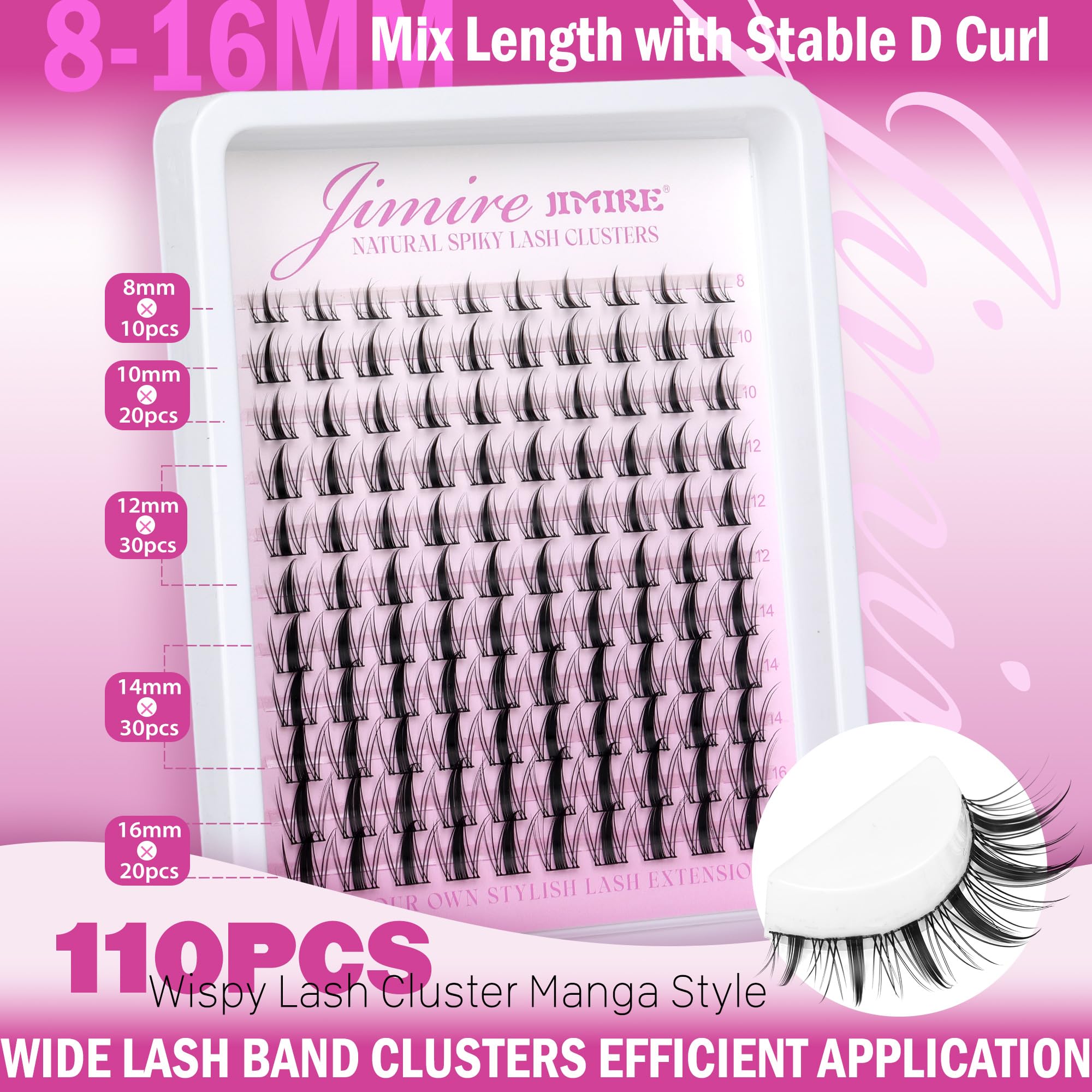 Jimire Lash Clusters Kit Manga Cluster Lashes Natural Look Wispy Diy Lash Extension Kit With Lash Bond And Seal Waterproof 110Pc