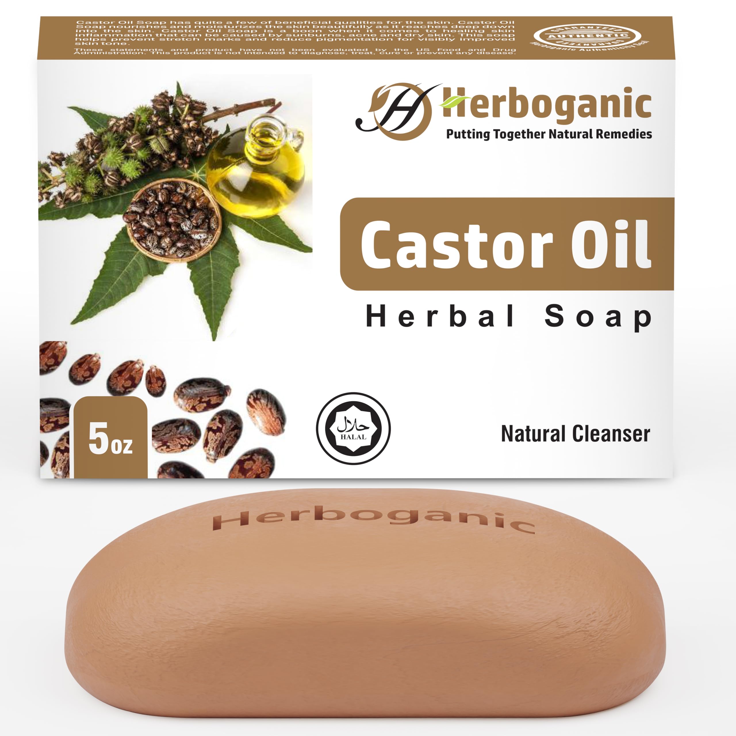HERBOGANIC Castor Oil Herbal Soap | Natural Bar Soap for Face and Body | Nourishing and Rejuvenating | Infused with Castor Oil |