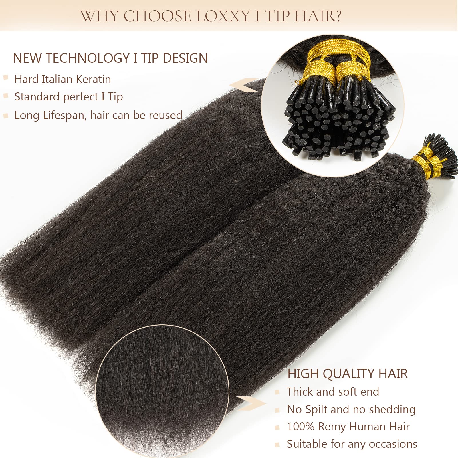 Kinky Straight Itip Human Hair Extensions For Black Women Natural Black Coarse I Tip Hair Extensions Brazilian 100 Strands I Tip