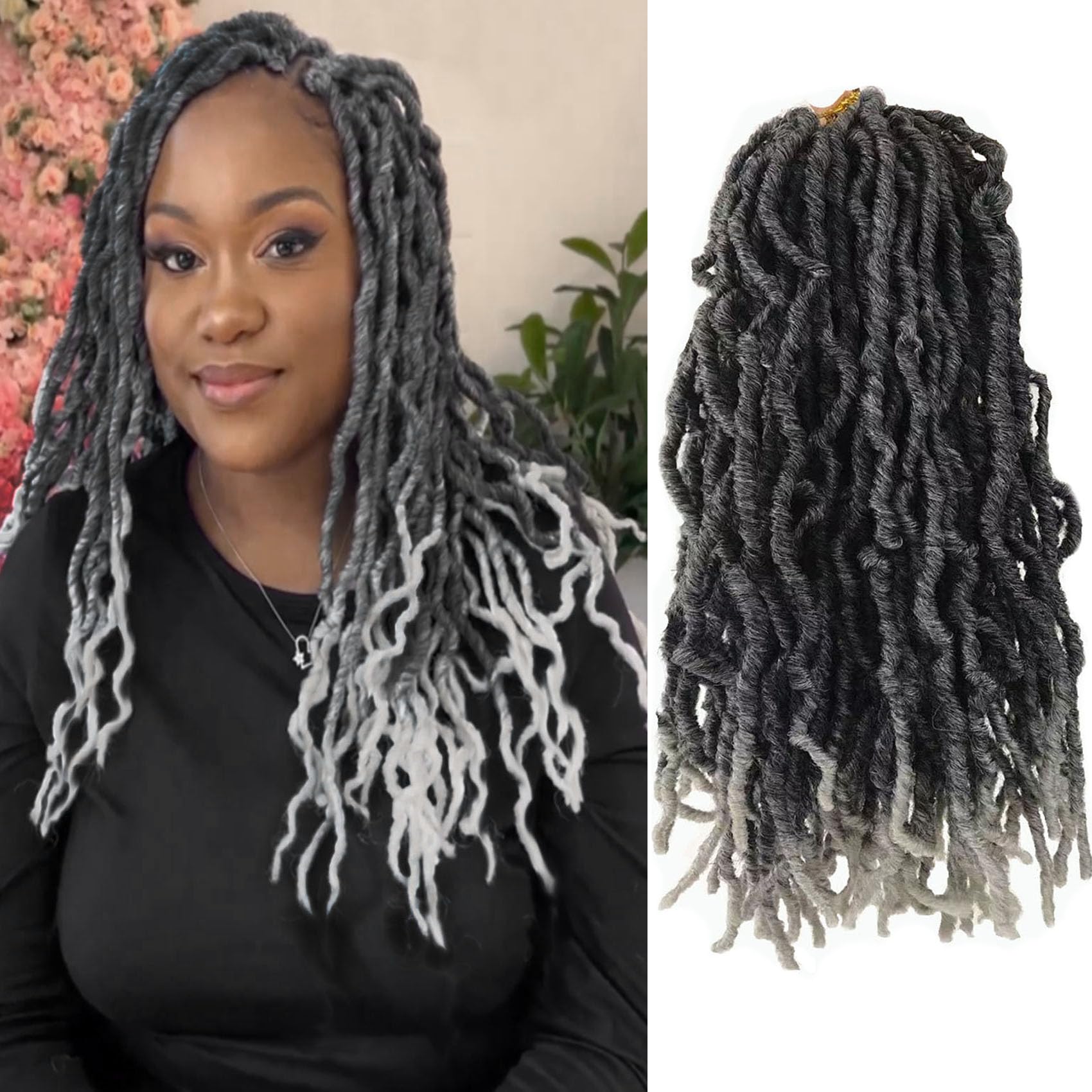 Paraglame 14 Inch Grey Soft Locs Crochet Hair, 8 Packs Faux Locs Crochet Braids, Pre Looped Goddess Soft Locs Crochet Hair for B