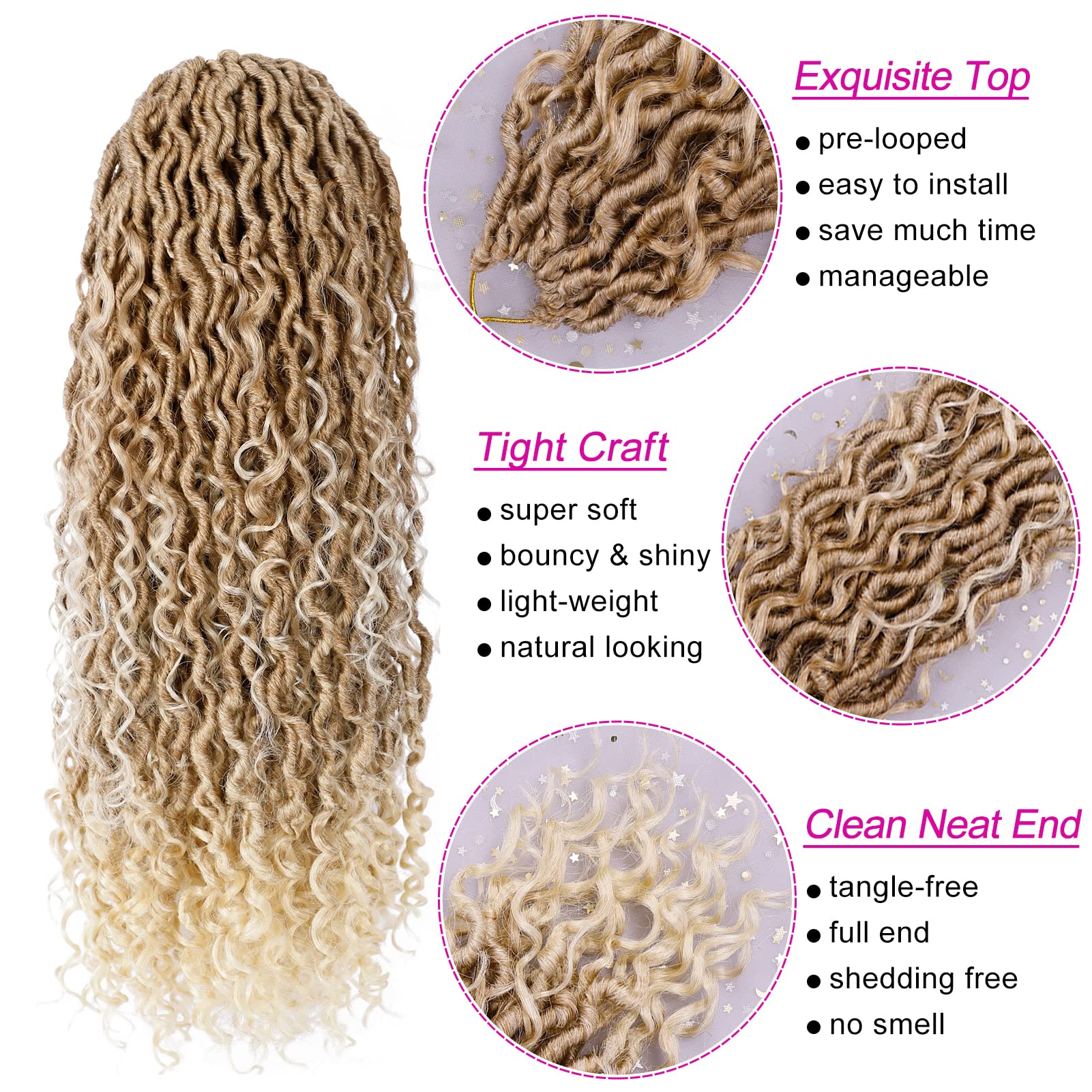 Goddess Locs Crochet Hair 22 Inch 7 Packs Ombre Blonde Boho Faux Locs Crochet Hair For Black Women Pre Looped Crochet Locs With