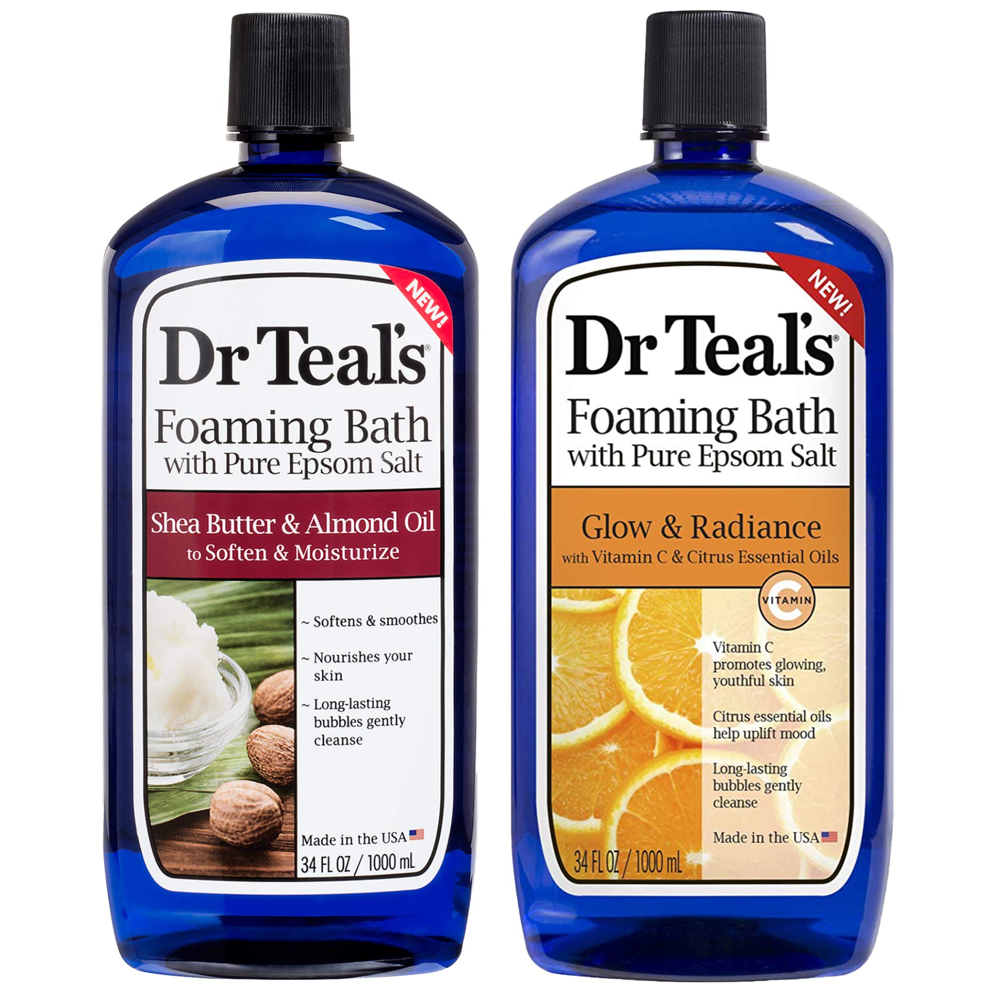 Dr Teal'S Foaming Bath Combo Pack (68 Fl Oz Total), Moisturizing Shea Butter & Almond Oil, And Glow & Radiance With Vitamin C An