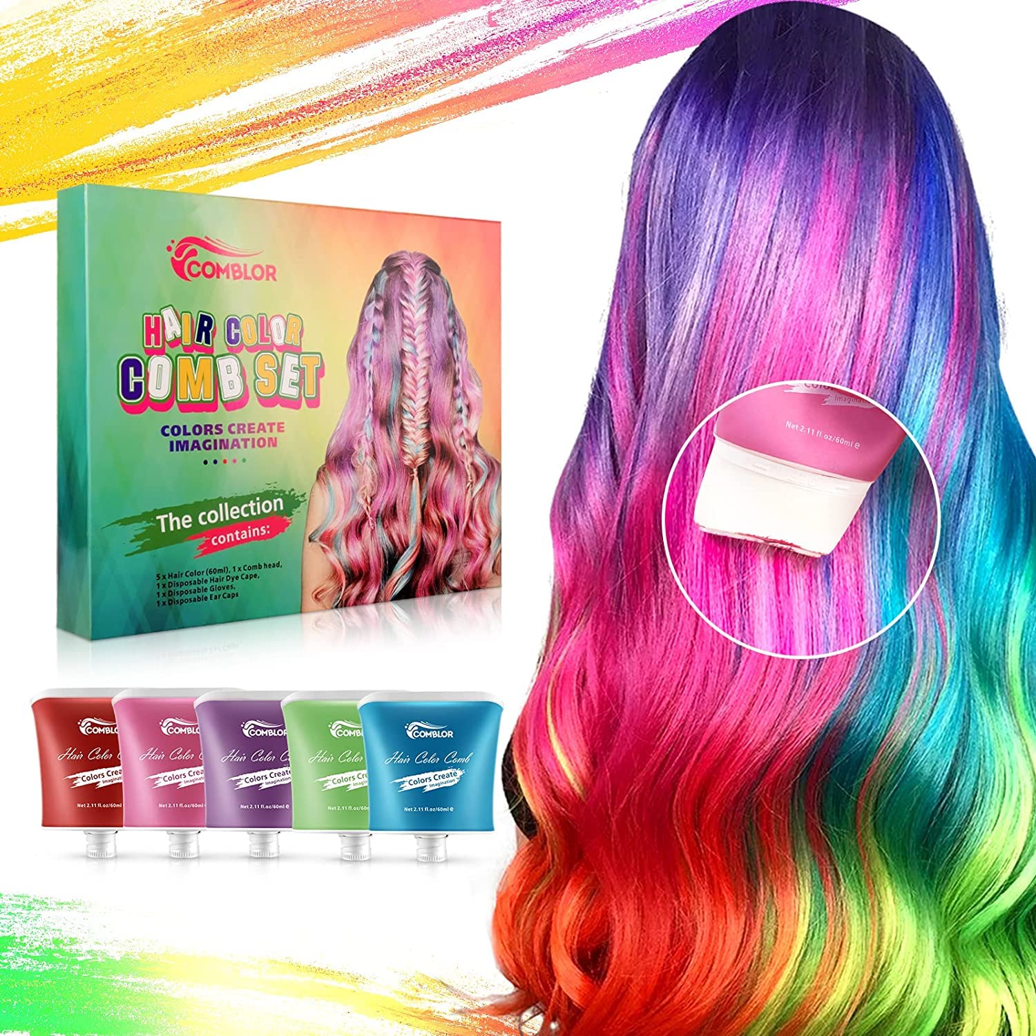 Comblor Temporary Hair Color, Hair Wax Color Gifts for Girls Kids, Temporary Hair Dye for Dark & Light Hair, Ideal Toys Gifts fo