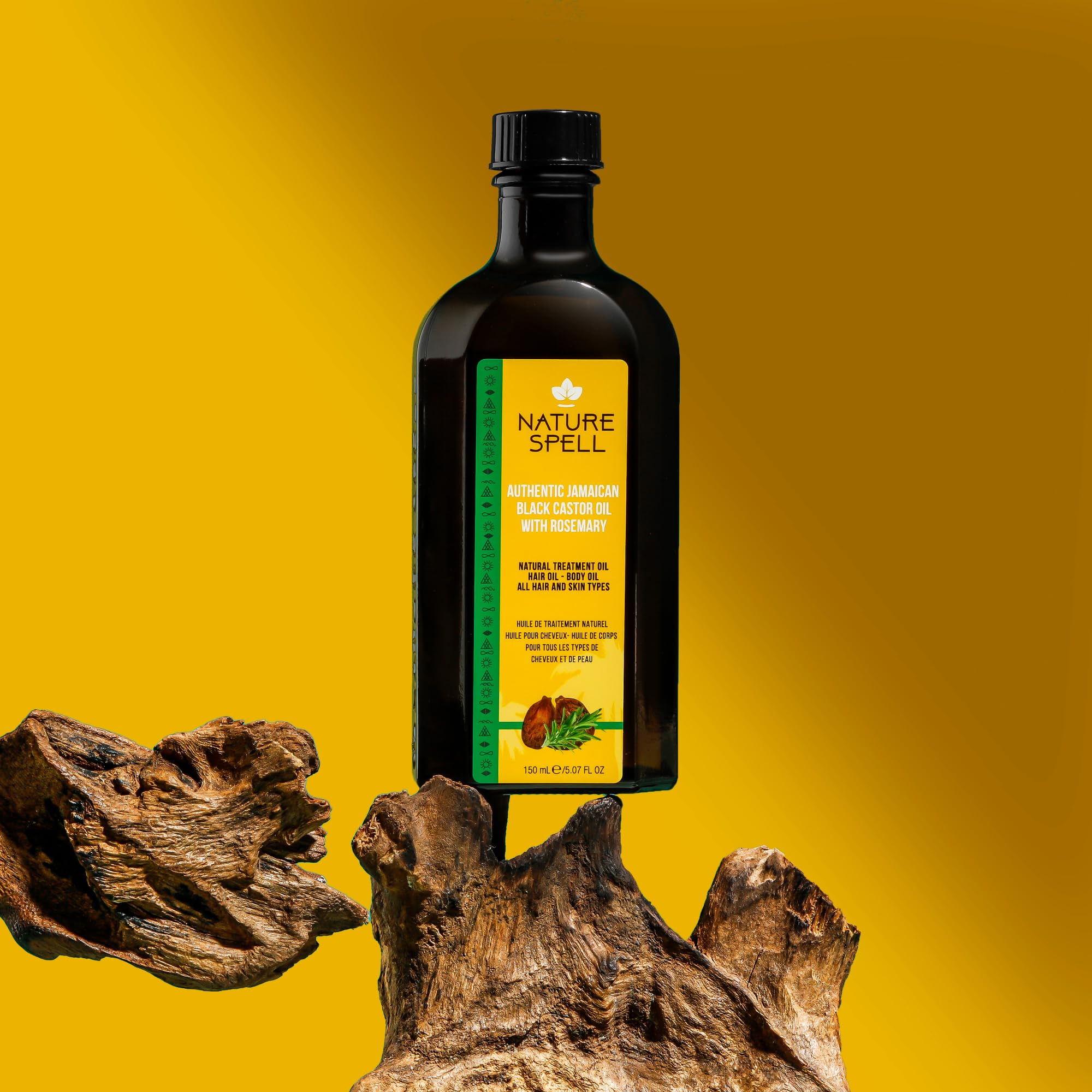 Nature Spell Jamaican Black Castor Oil Infused With Rosemary For Hair & Body, Strengthen Hair Roots & Treat Damaged Hair, 5.07 F