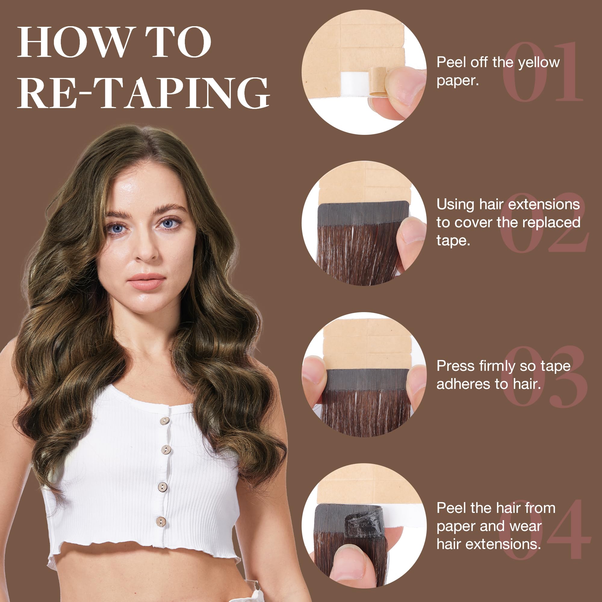 Goo Goo Tape In Hair Extensions Human Hair, 1D/2C/4E Chocolate Dip Color Melt, 14Inch 100G 40Pcs, Thick Ends Straight Seamless T