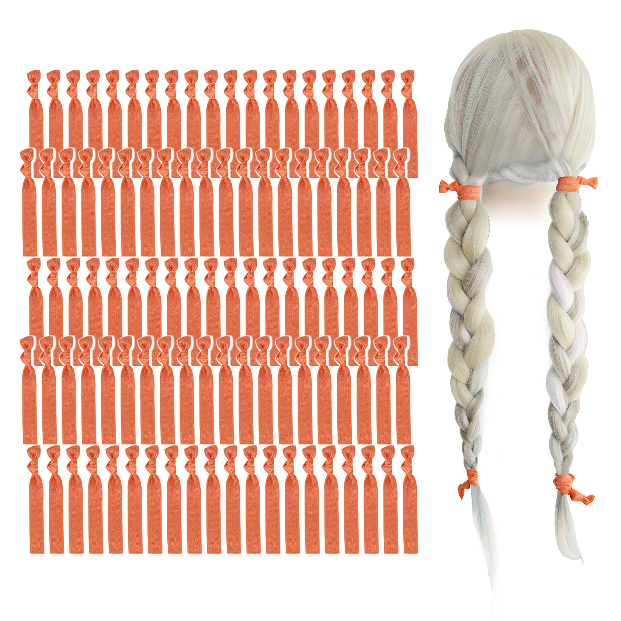 MEEDEE 100 Pack Orange Hair Ties For Women Soft Elastic Ribbon No Crease Hair Tie Decorative Knotted Hair Ties No Damage Pony Ta