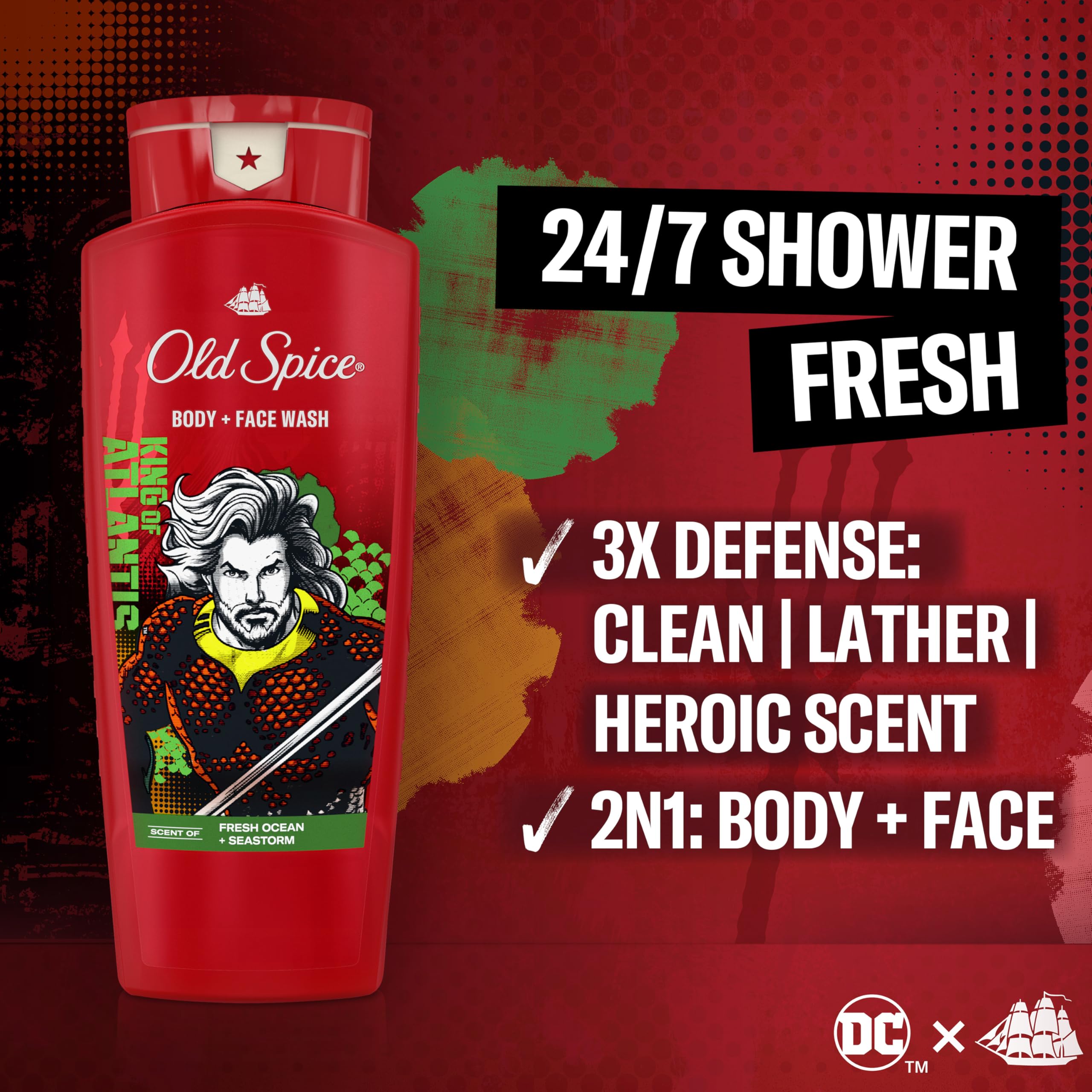 Old Spice Cleansing Body Wash for Men, 3X Defense, 24/7 Shower Fresh with Lasting Scent, 2-in-1 Body & Face Wash, Smell Like a H