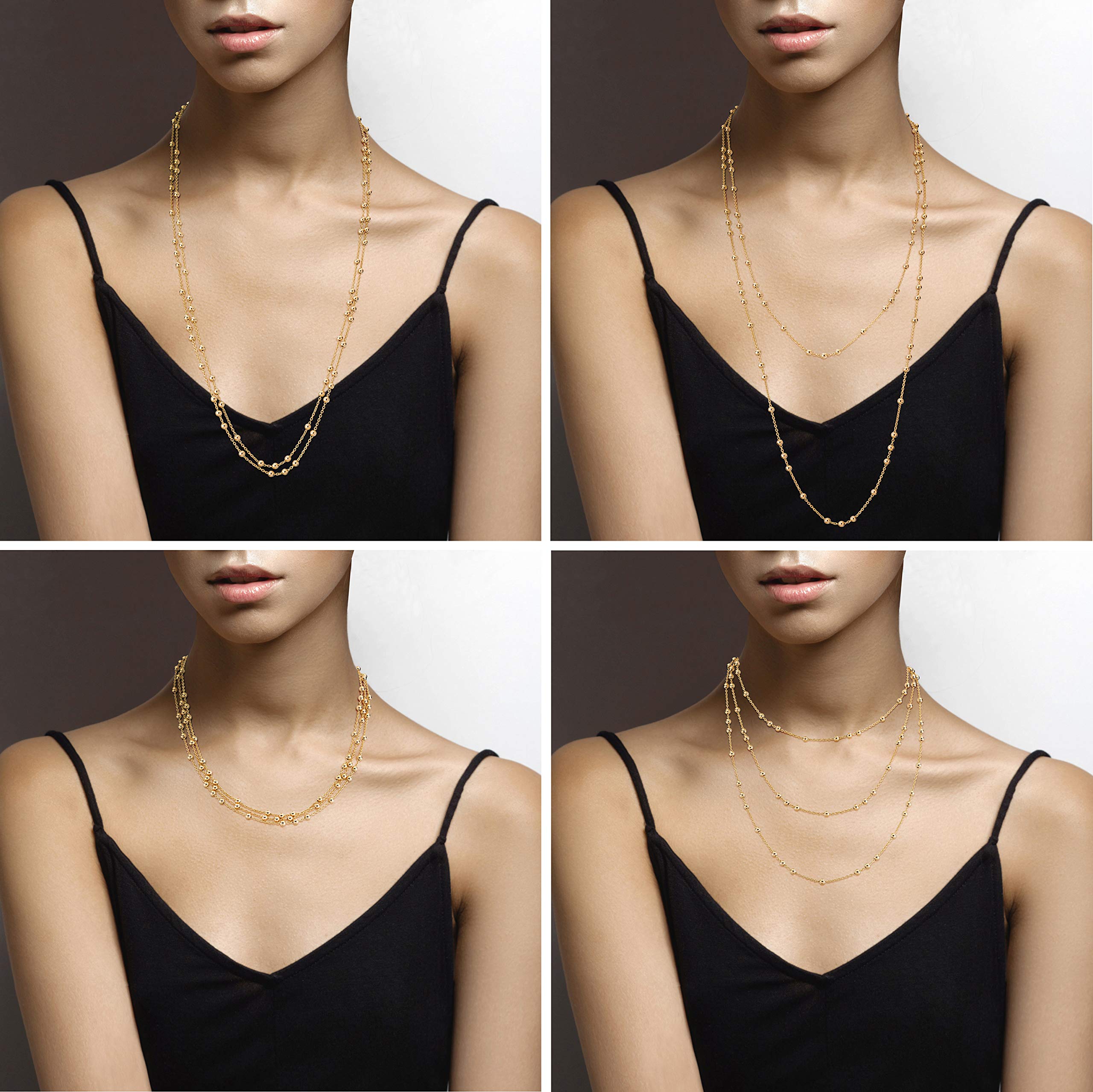 Miabella Italian 18K Yellow or Rose Gold Plated Beaded Ball Rosary Long Wrap Layering Station Chain Necklace for Women, 60 (Yell
