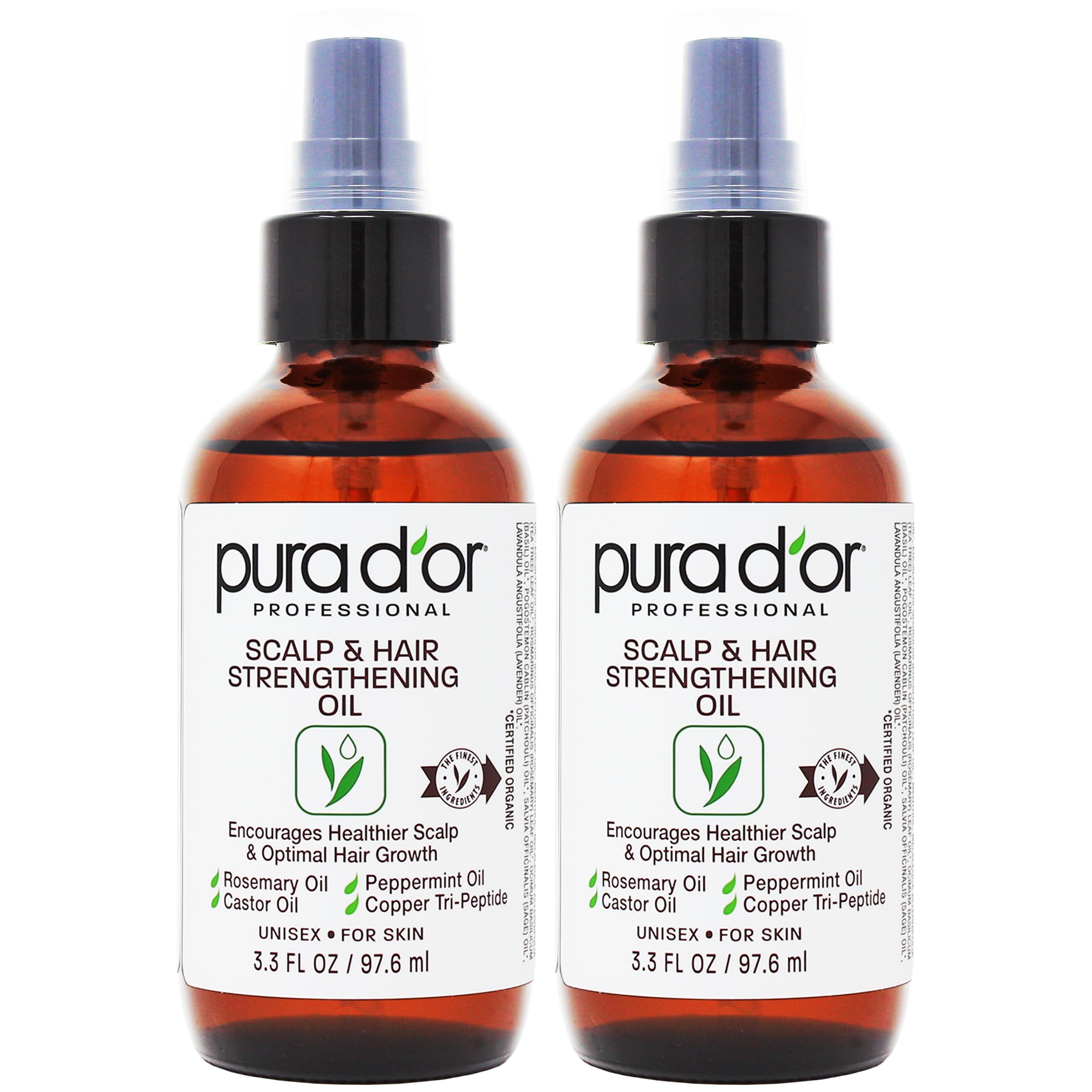 PURA D'OR Scalp & Hair Strengthening Oil (3.3oz x2 = 6.6oz) Supports Optimal Growth, Reduce Breakage, Nourish Roots for Healthie