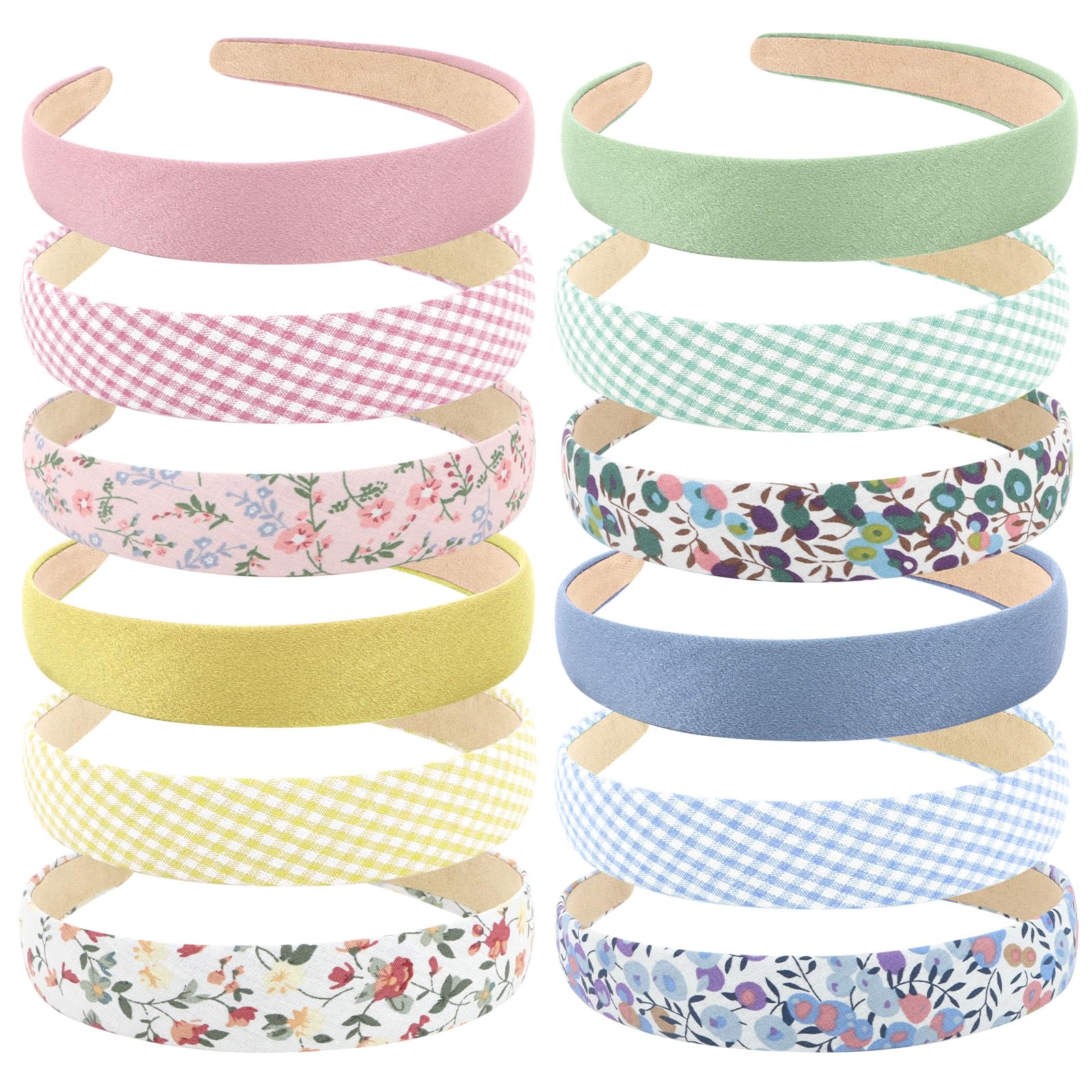 Wecoe 12pcs Headbands for Women Plain Headbands Flower Headbands Floral Headbands Checked Plaid Printed Headbands Y2K Summer Hea