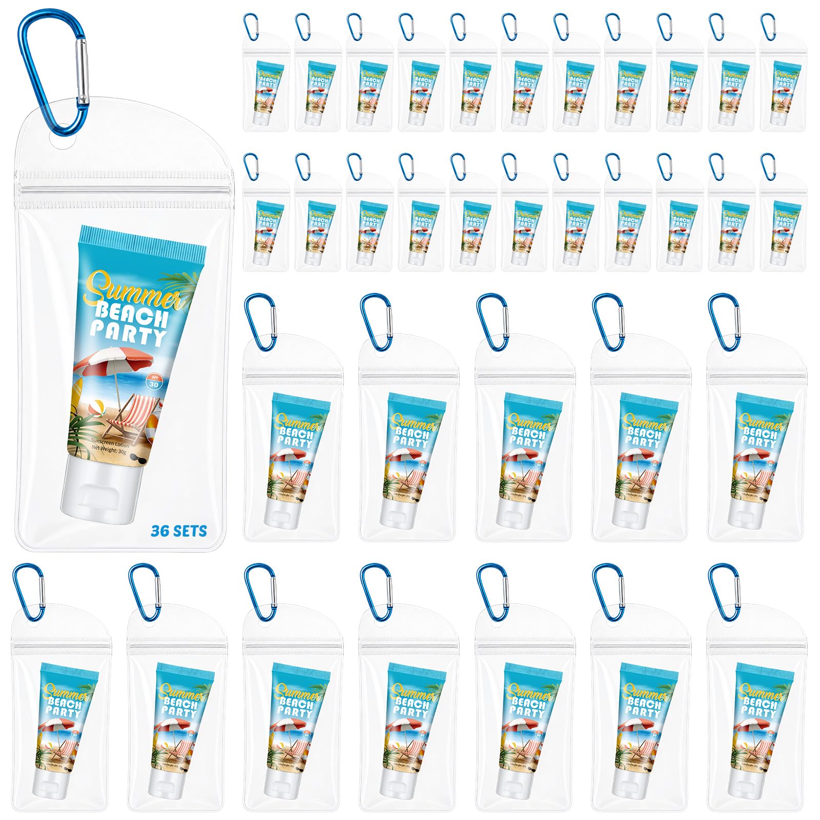 Dansib 36 Sets Mini Sunscreen Party Favors Bulk Beach Carabiner, Beach