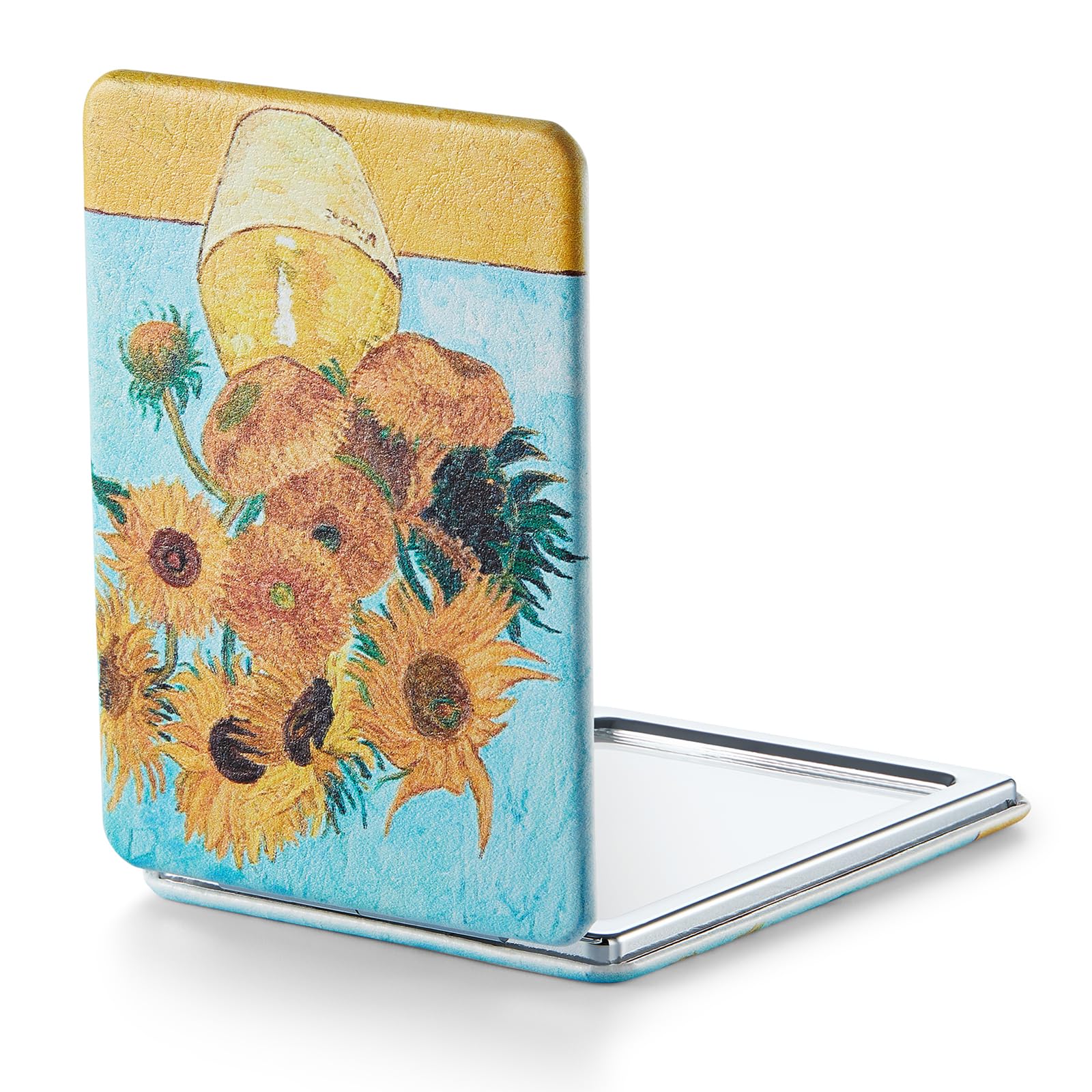 Omiro Compact Mirror, Unique Painting Pu Leather 1X/3X Magnification, Ultra Portable For Purses, 2.4'' W X 3.4'' L (Sunflowers)