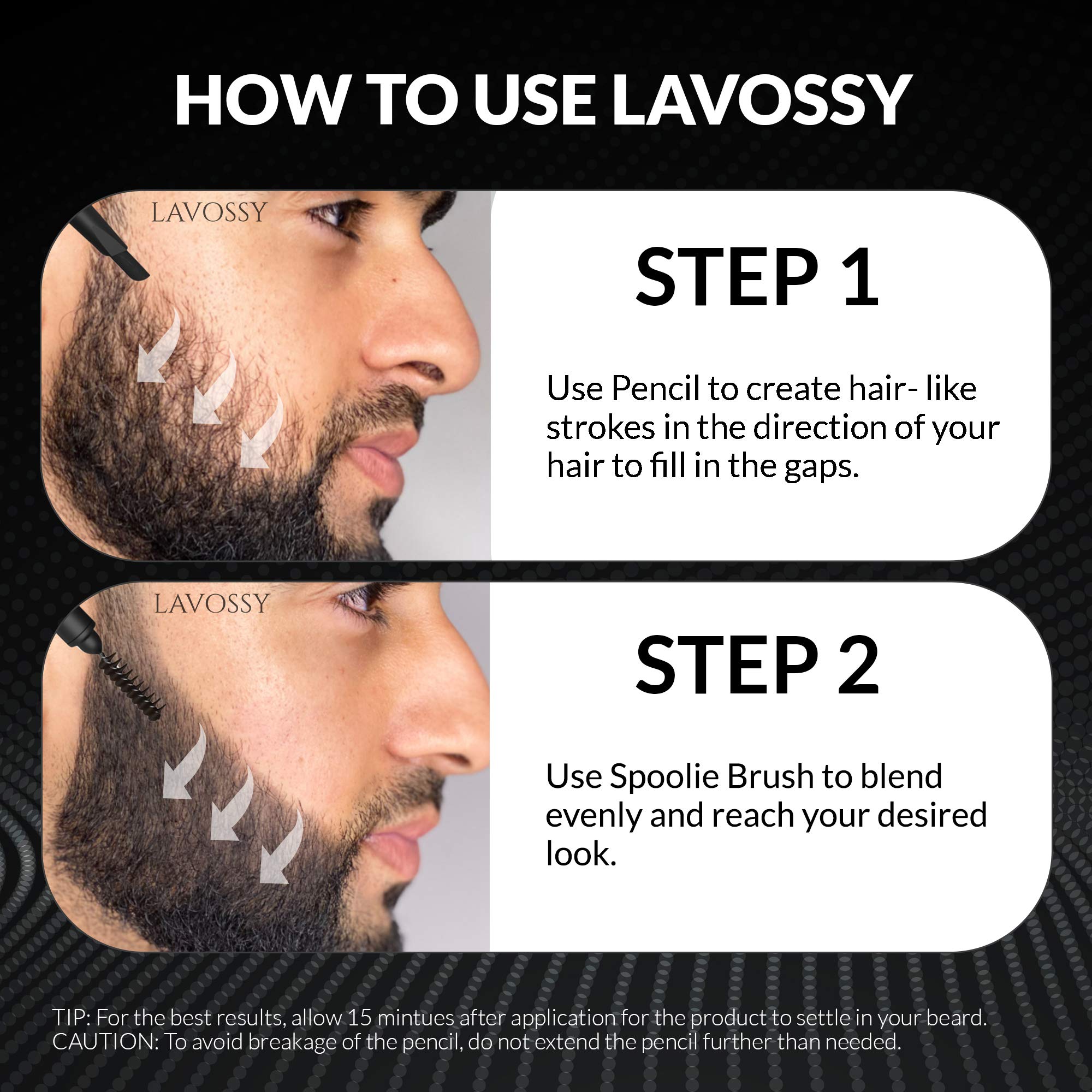 Lavossy Beard Pencil - Dark Brown - Long Lasting And Easy To Use Beard Pen With Blending Brush For Sleek & Natural Look, Water/S