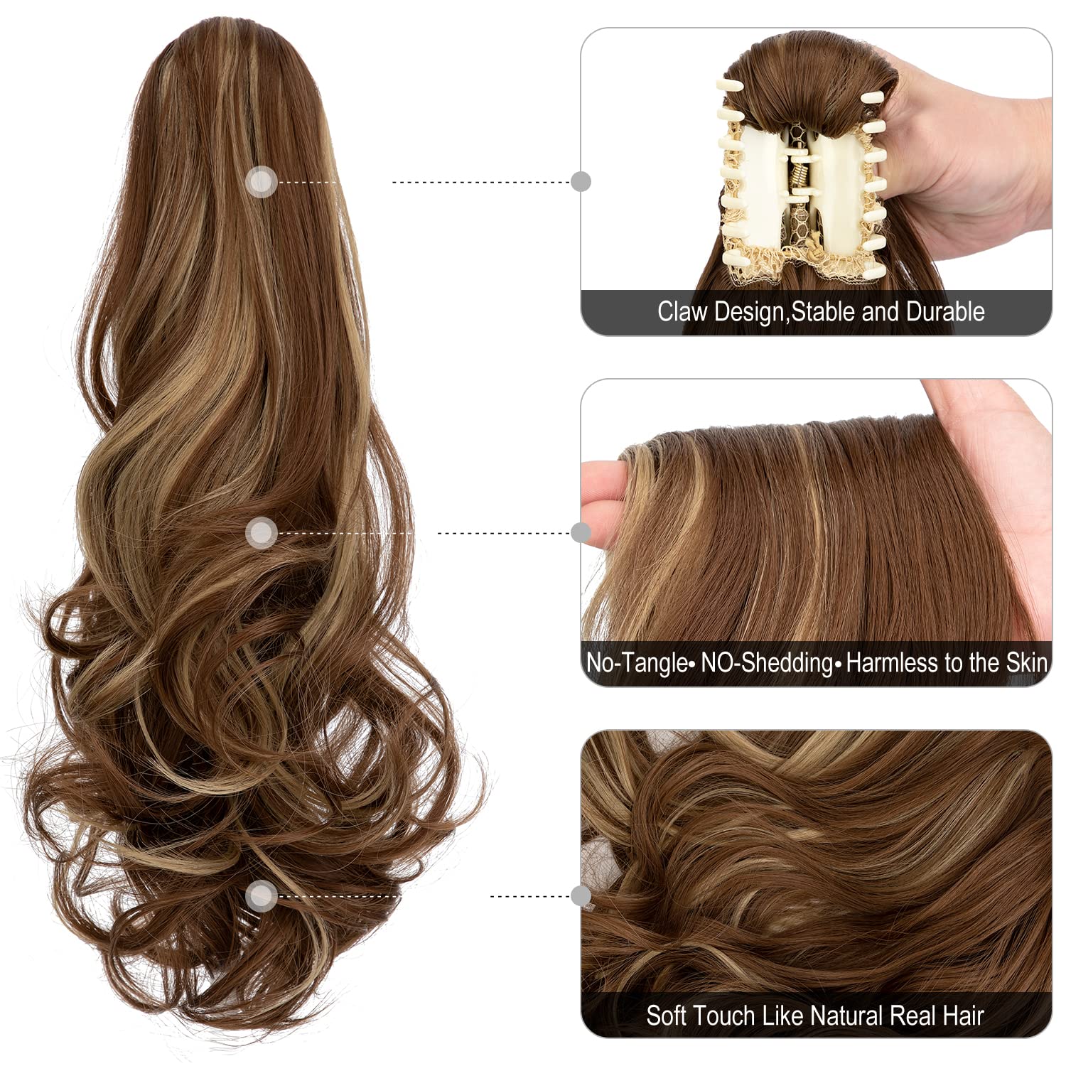 Mitrygreen Claw Clip Ponytail Extension 18'' Clip In Wavy Ponytail Hair Extensions Long Pony Tails For Women Extensions Ash Blon