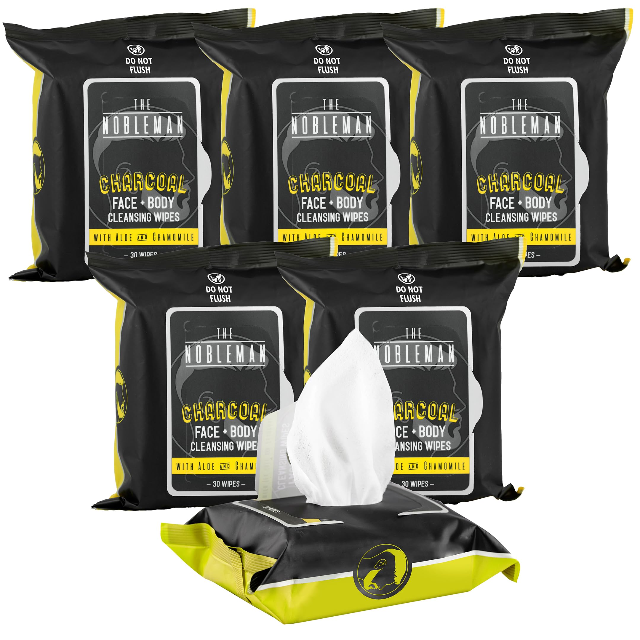The Nobleman Cleansing Wipes - Chamomile Scent, 6 Pack (180 ct), Charcoal Color