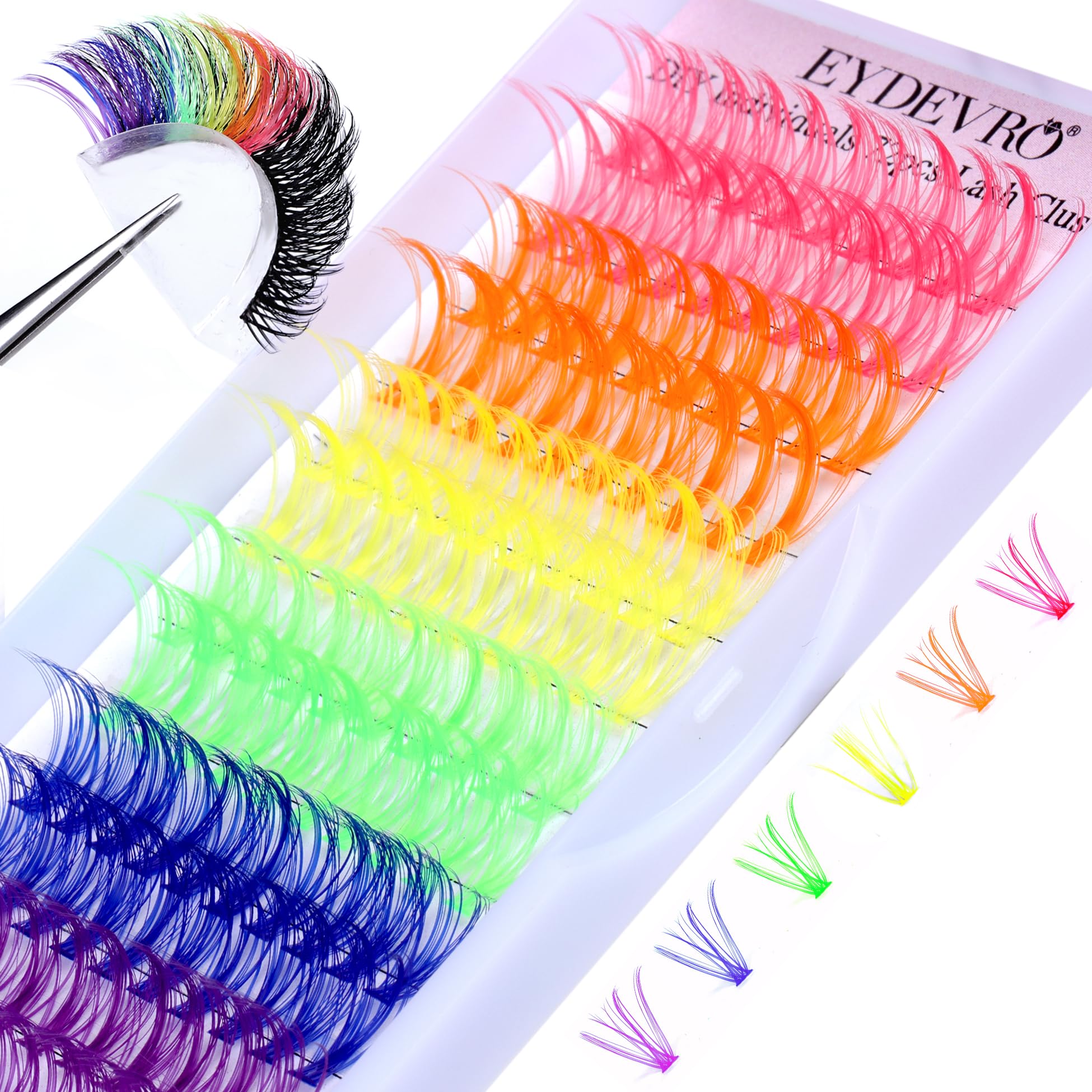Colored Lash Clusters Individual Lashes D Curl 14mm 16mm Mixed 6 Colors Rainbow DIY Eyelash Extension Colorful Cluster Lashes Pa