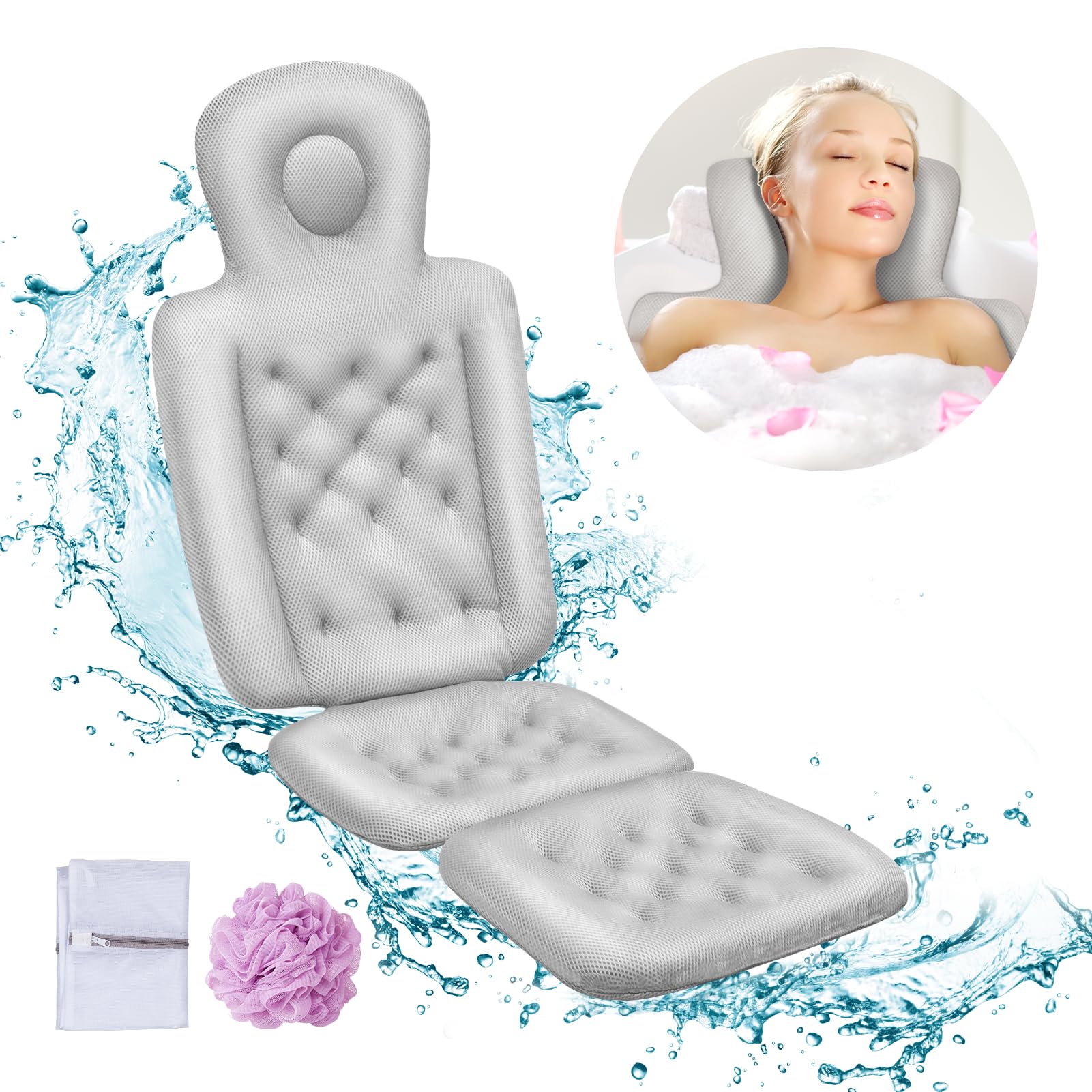 Idefair Full Body Bath Pillow For Bathtub, Bath Pillow Luxury Bathtub Pillow For Head Neck Back Support, Full Body Bath Cushion