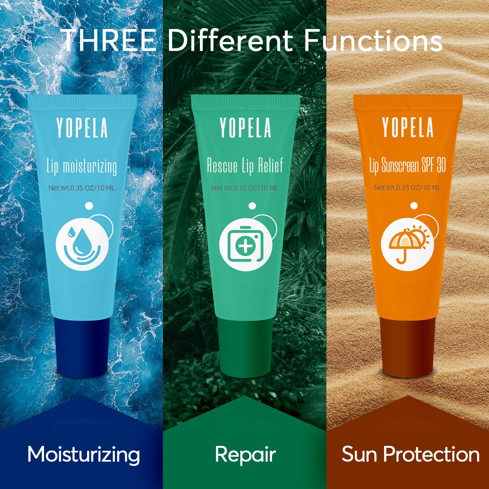Yopela Lip Sunscreen Moisturizing And Repair Package Spf 30 - Summer Long Lasting Moisturized, Smooth And Repaired Lips - 3 Flav