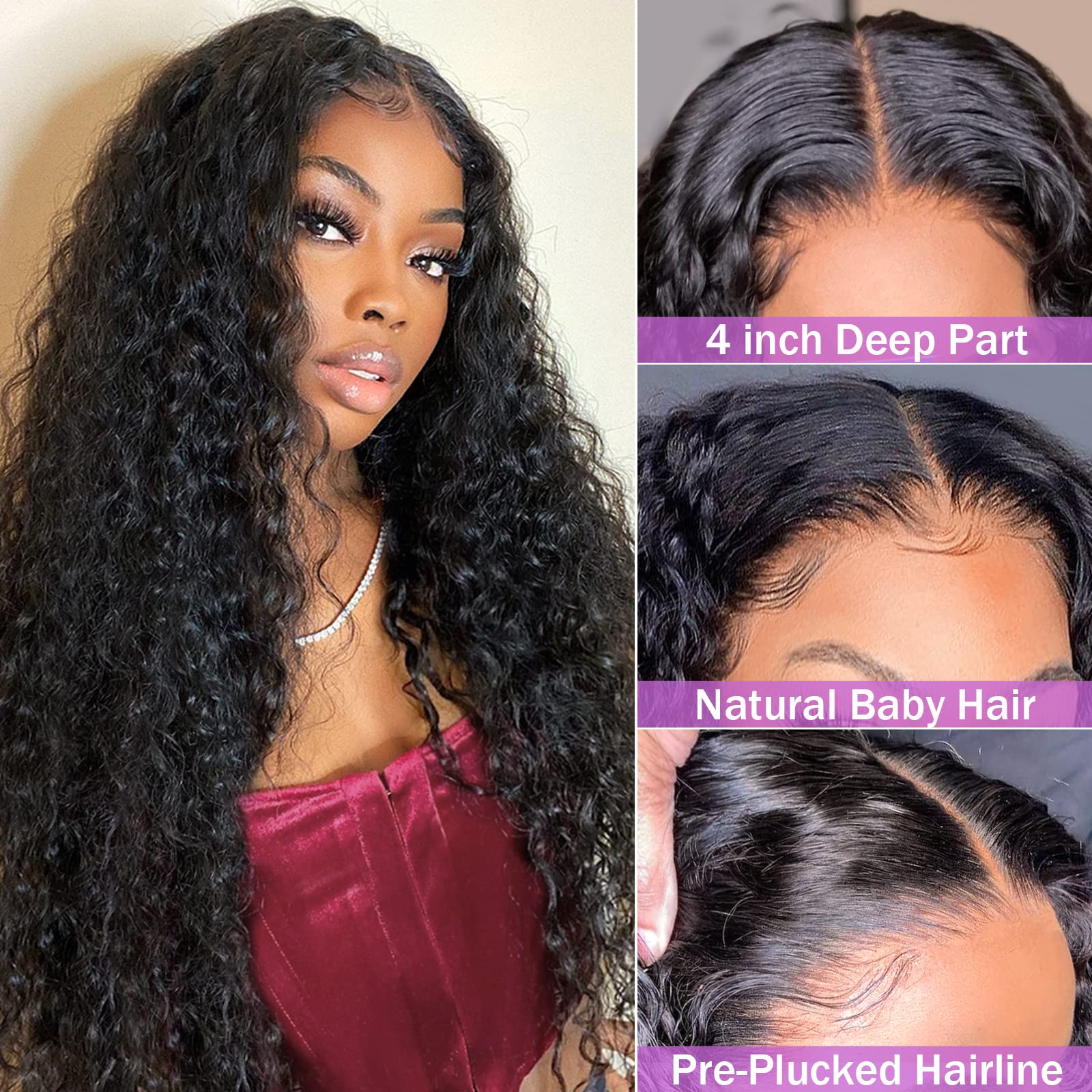 Aisi Deep Wave Lace Front Wigs Human Hair 180% Density 4X4 Lace Closure Wigs For Black Women Brazilian Glueless Wigs Human Hair