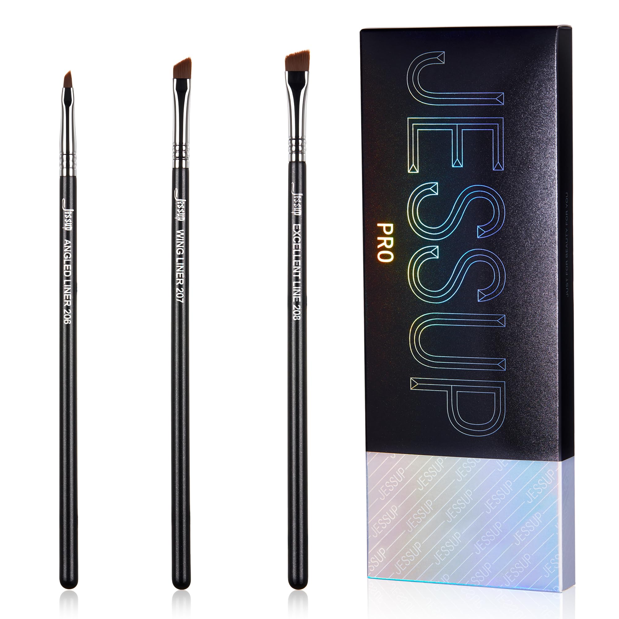 Jessup Angled Eyeliner Brush Set,3pcs Pro Precision Eye Liner Brush Fine Winged Ultra Thin Slanted Gel Liquid EyeLiner Makeup Br