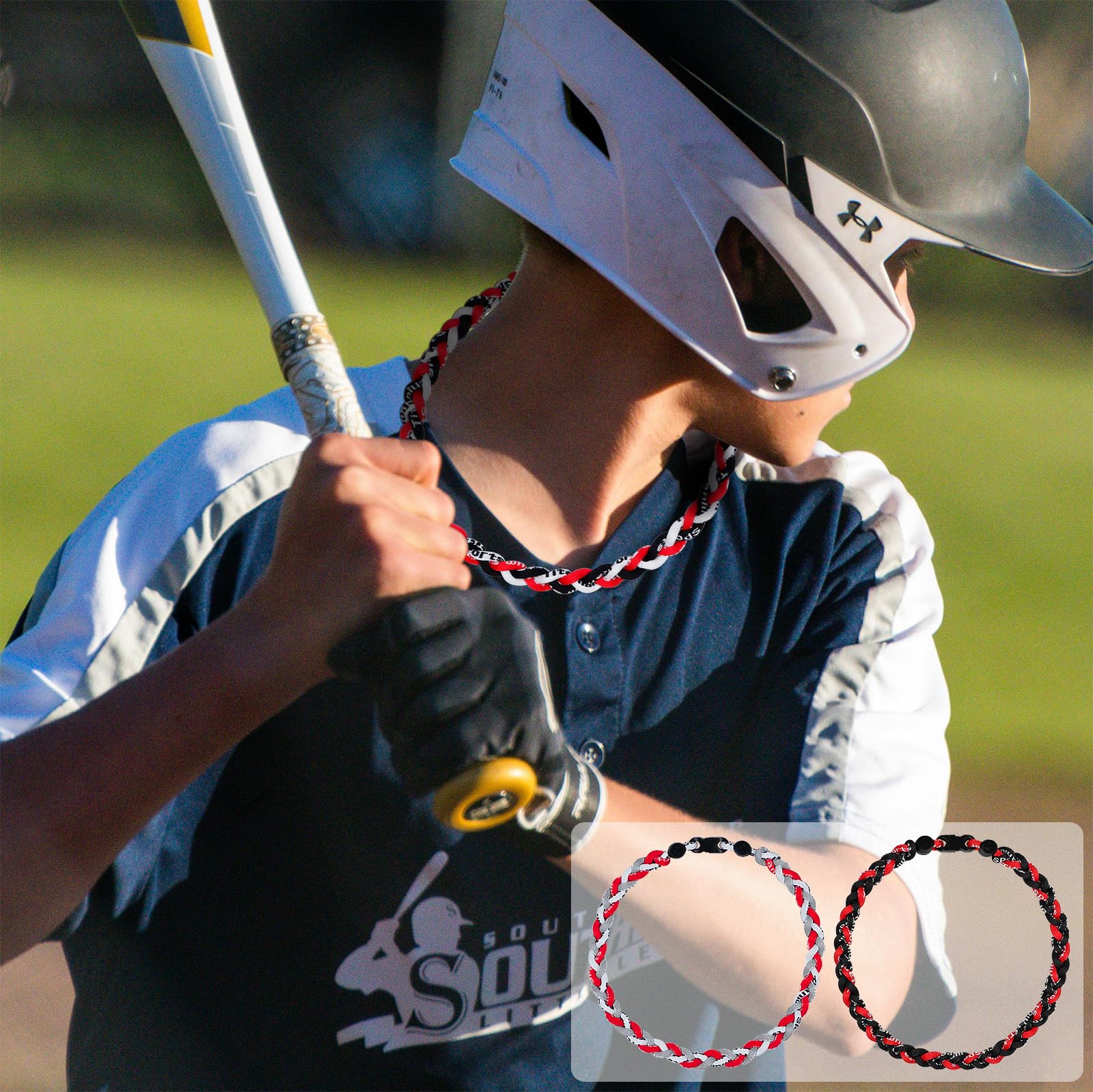 SUPBOMM 3 pcs Baseball Rope Necklaces, League Team Colors Braided Necklace, Baseball Team Gifts, Diamondbacks