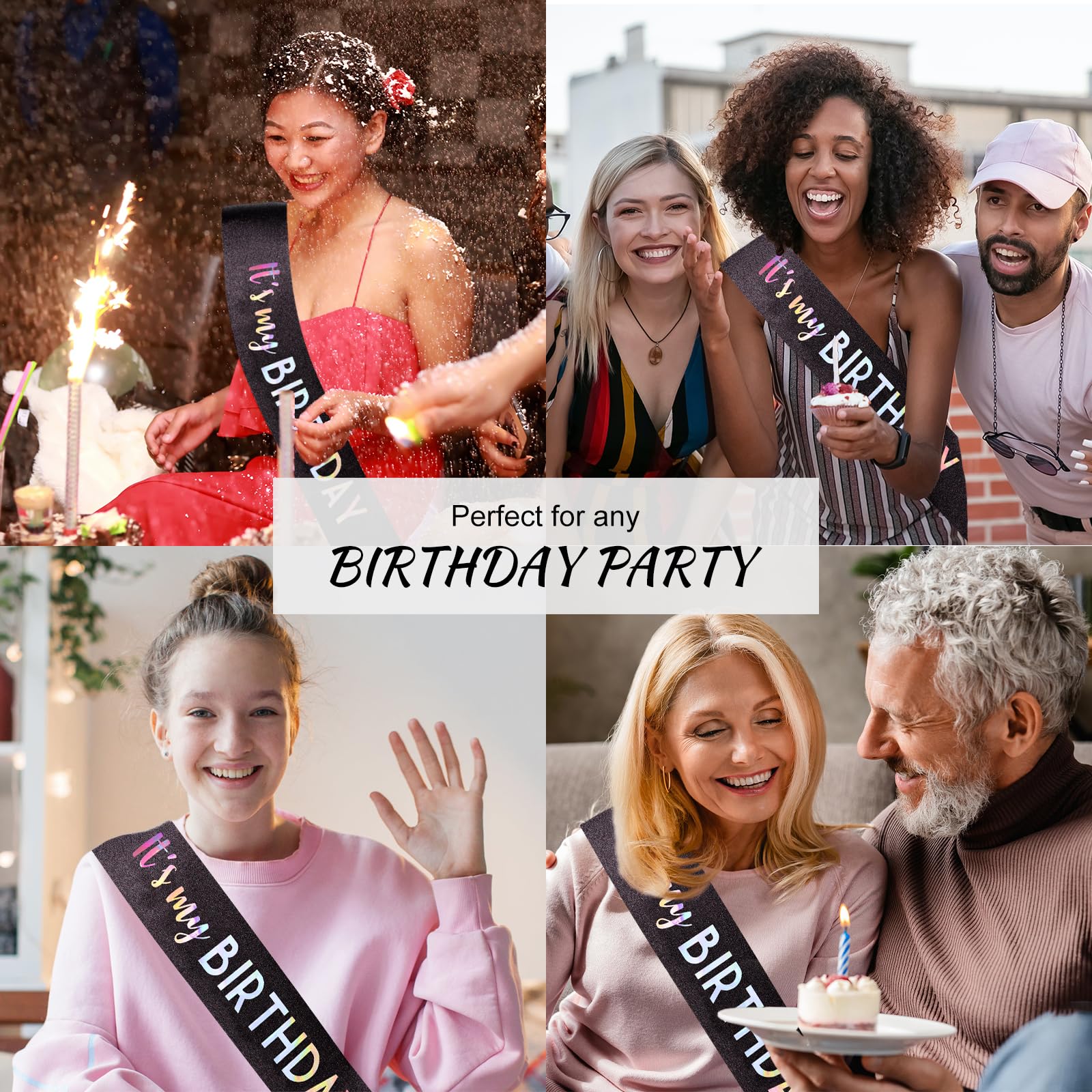 CIEHER 71.65 L x 3.6 W Black Birthday Sash - It's My Birthday Glitter Fabric Sash for Women, Girls, and All Ages
