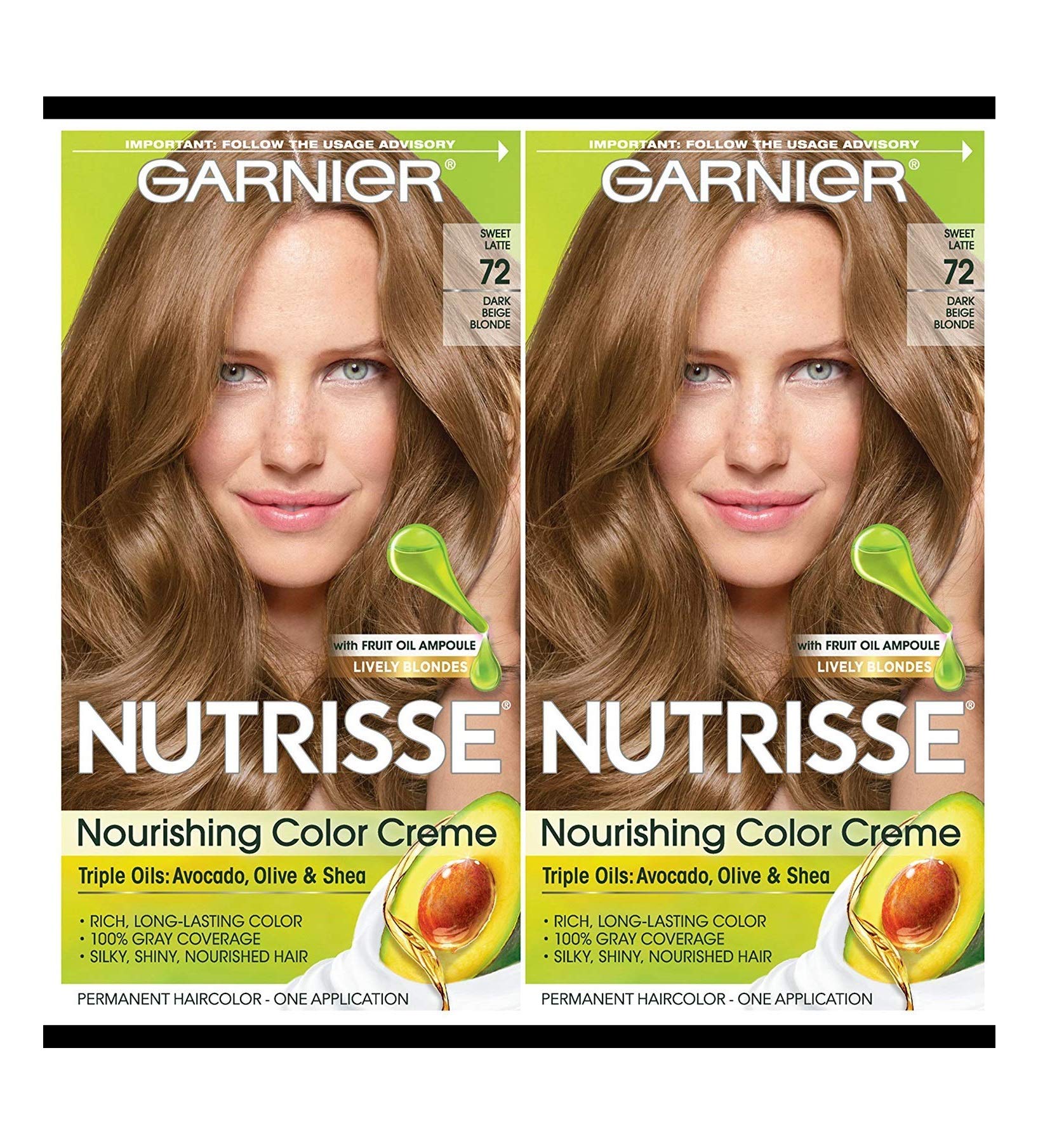 Garnier Hair Color Nutrisse Nourishing Creme, 72 Dark Beige Blonde (Sweet Latte) Permanent Hair Dye, 2 Count (Packaging May Vary