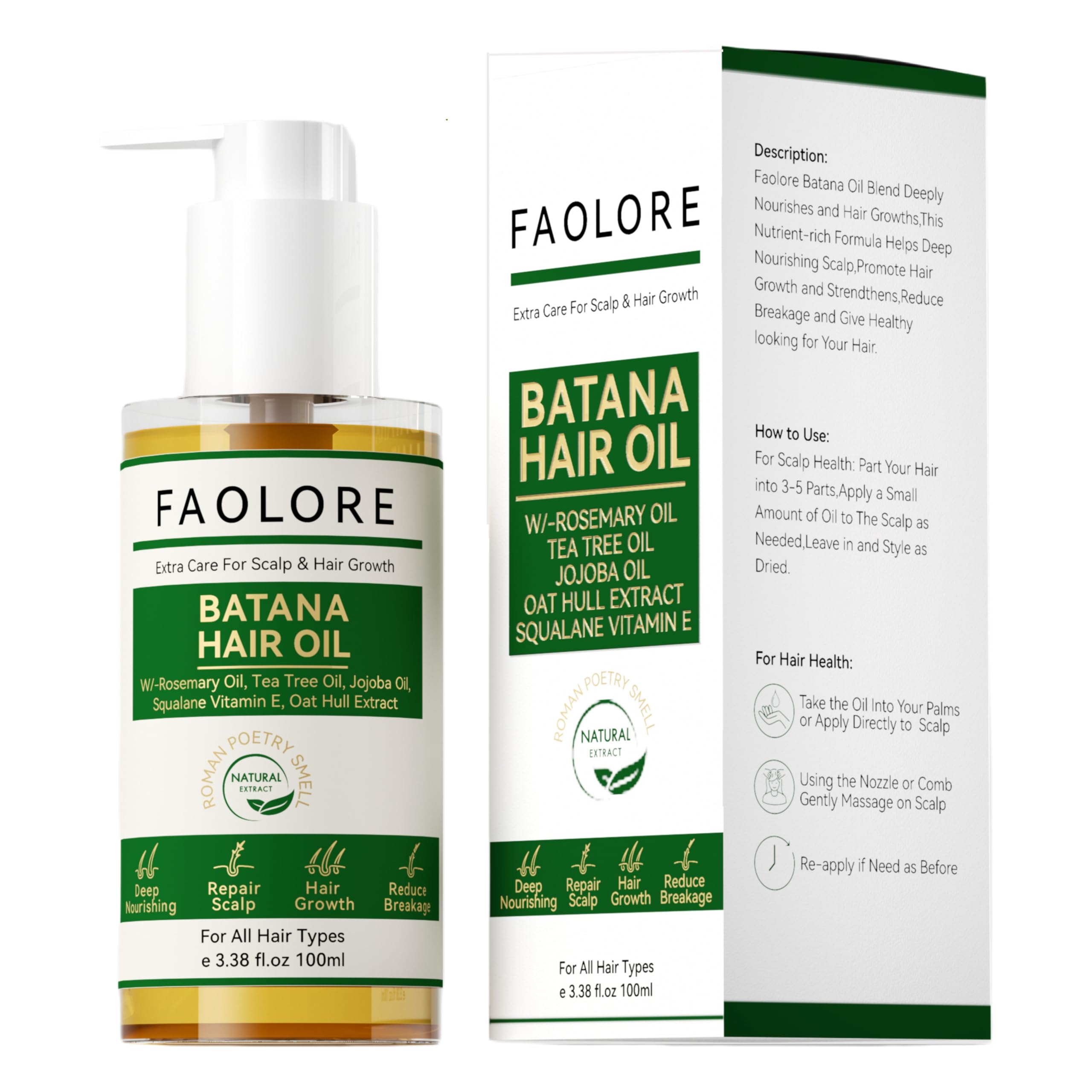 FAOLORE 100ml Batana Oil for Hair Growth100% Raw Batana Oil With Rosemary Oil + Tea Tree Oil for Hair Growth,Wild Growth Hair O
