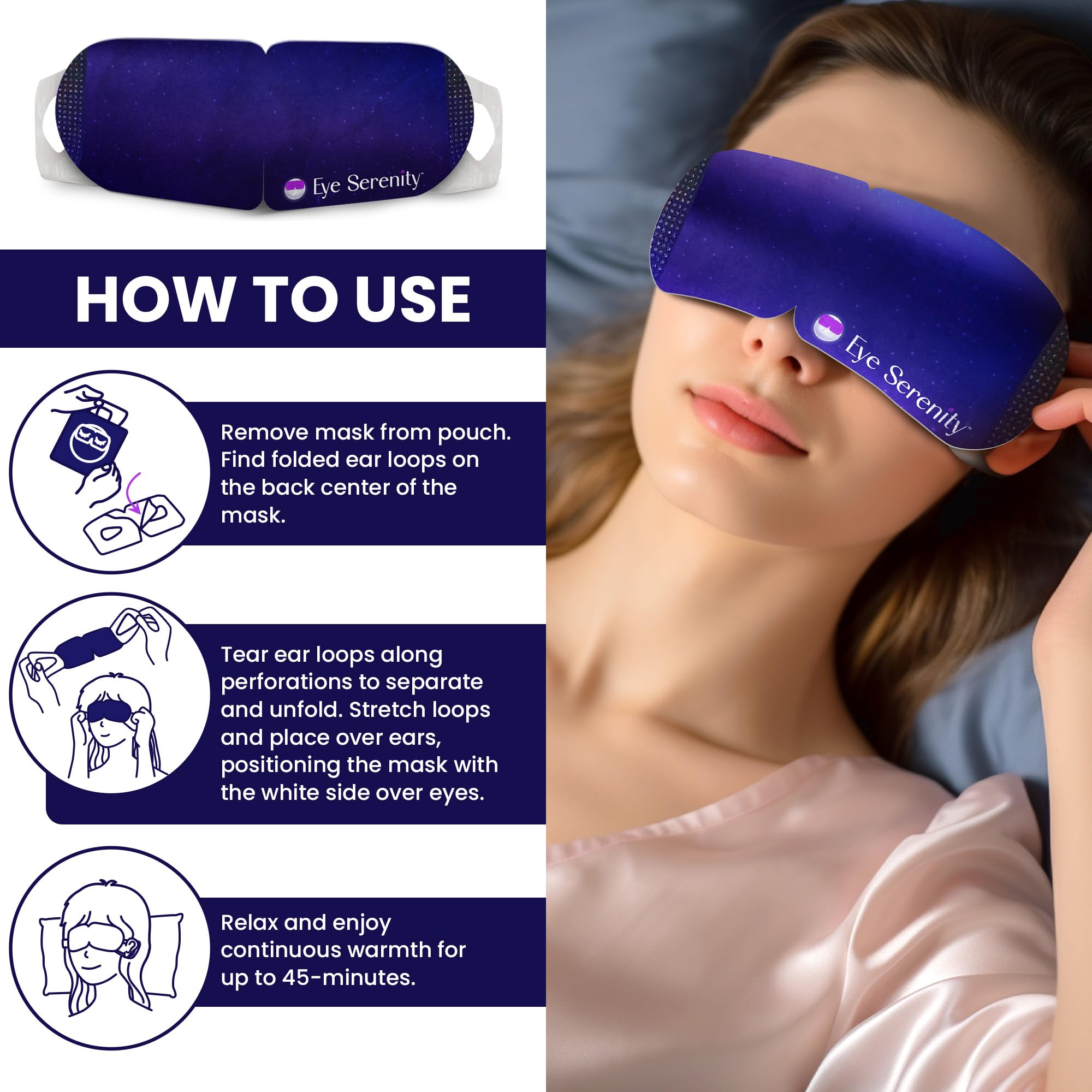 Lure Essentials Steam Eye Mask - Self-Heating Compress for Dry Eyes, 15 Pack, Blue, Fabric, Model SEMU-01