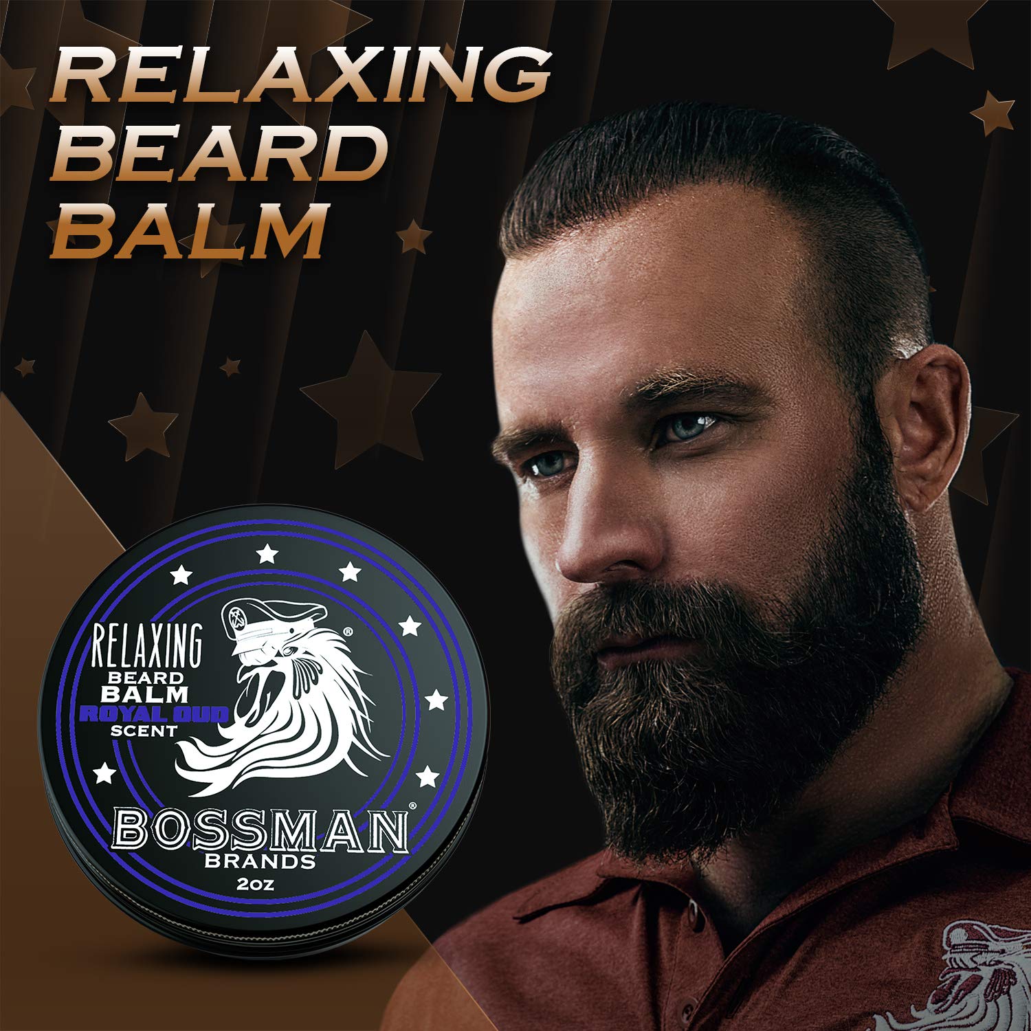 Bossman Relaxing Beard Balm - Beard Tamer, Relaxer, Thickener And Softener Cream - Beard Care Product - Made In Usa (Royal Oud S