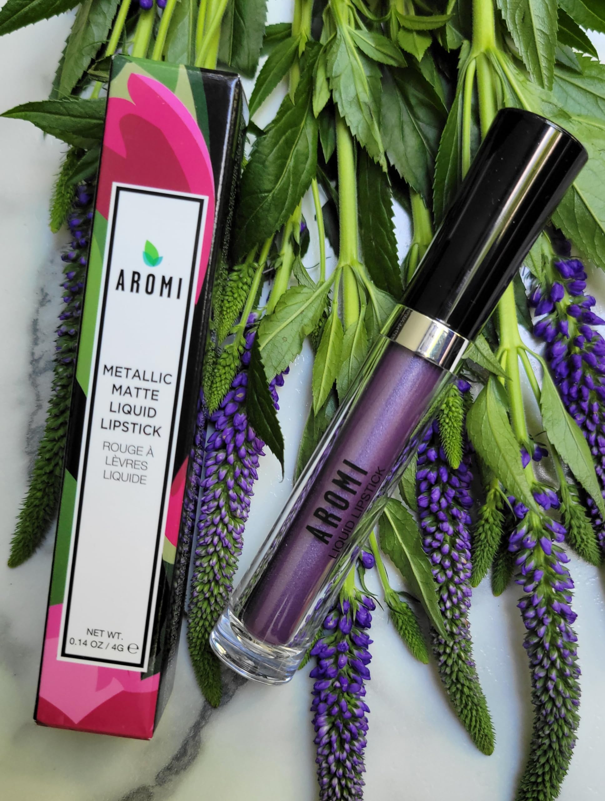 Aromi Violet Plum Metallic Liquid Lipstick | Dark Purple Lip Color With A Shimmery Finish, Vegan, Cruelty-Free, Long-Lasting And