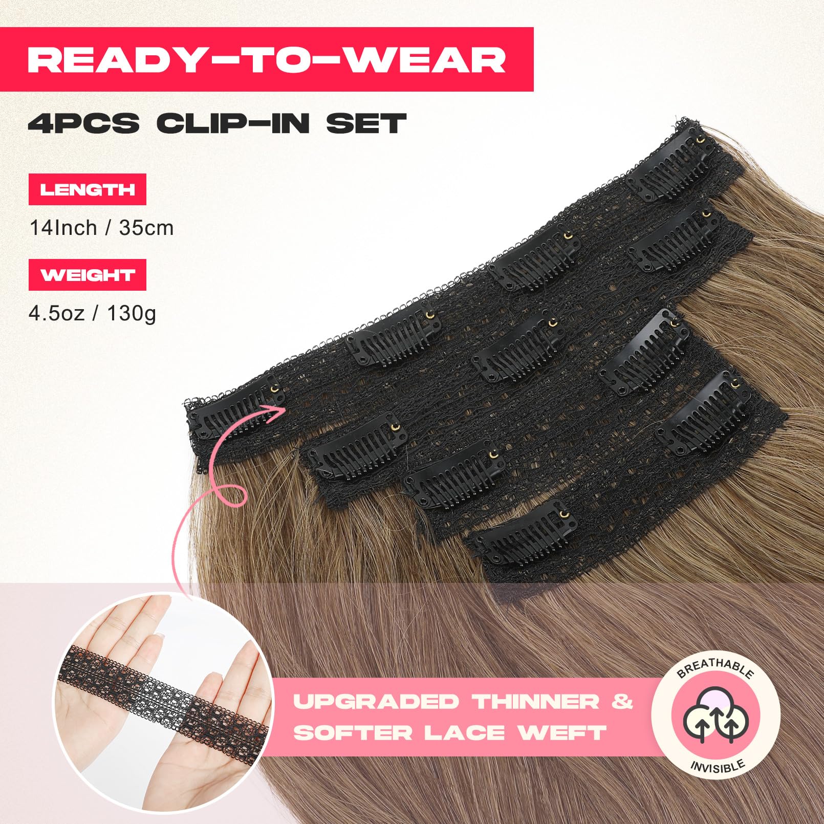 Ntynty Clip In Hair Extensionss, 4Pcs Hair Extensions 14'' Short Layered Cut Hair Extensions Invisible Lace Weft Natural Soft Ha