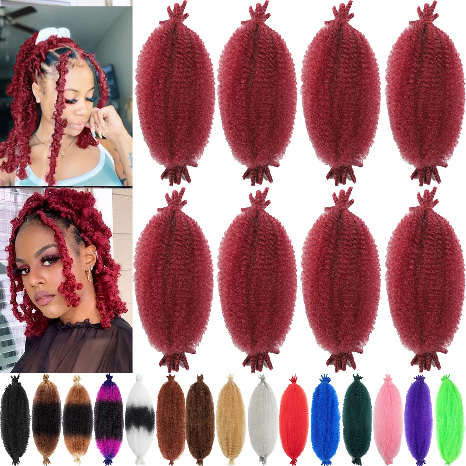 8 Packs Springy Afro Twist Hair 16 inch BUG Pre-Separated Kinky Marley Twist Braiding Hair Soft Synthetic Crochet for Distressed