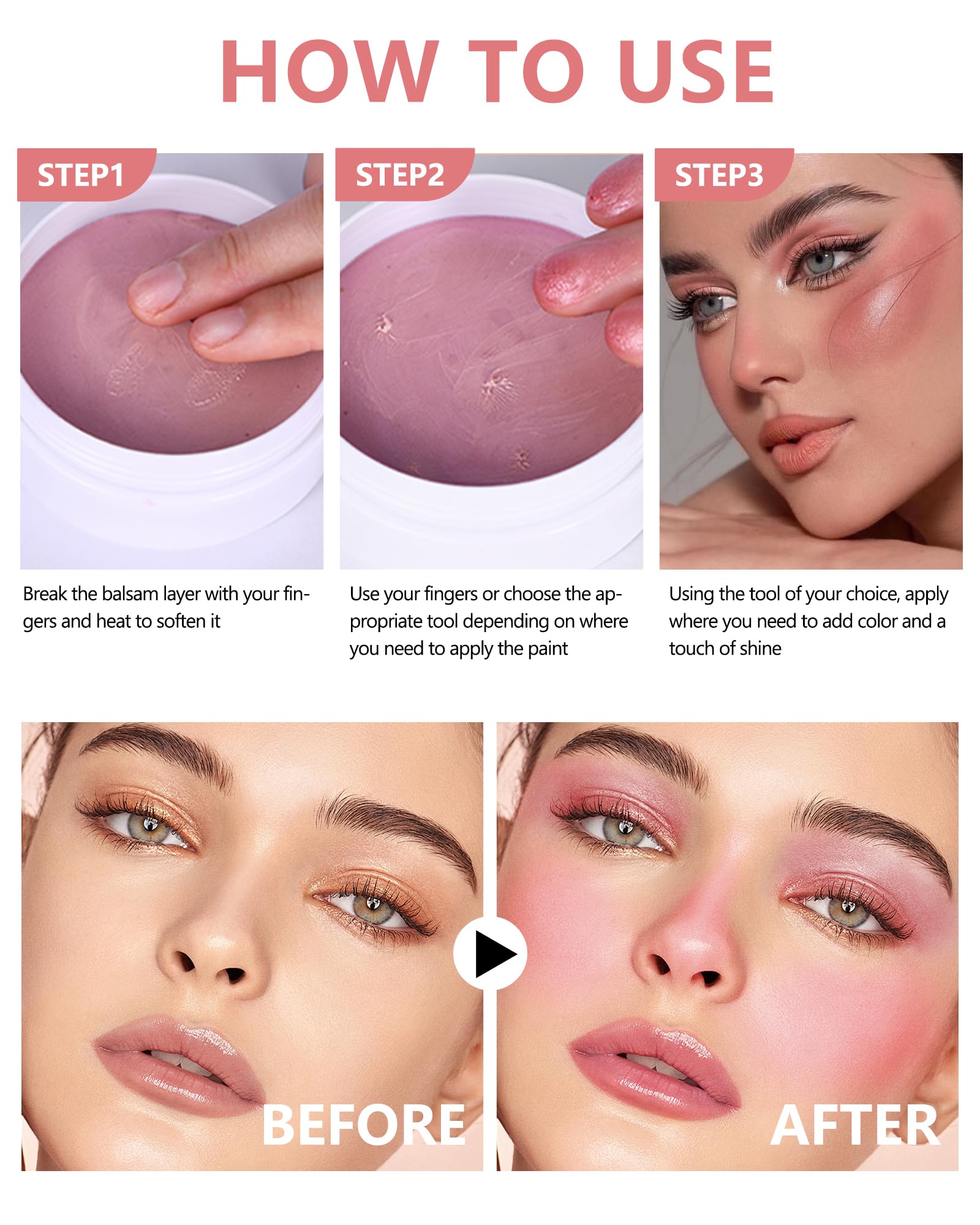 Miracle Glow Balm - Hydrating Tinted Cream Blush, Multi-Use Glow Face Balm Makeup For Cheek & Eye & Lip Tint, Creamy Lightweight