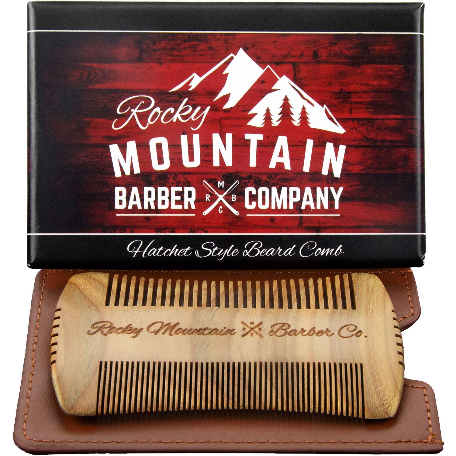 Beard Comb - Sandalwood Natural Hatchet Style For Hair - Anti-Static & No Snag, Handmade Wide & Fine Tooth Contour Brush Best Fo