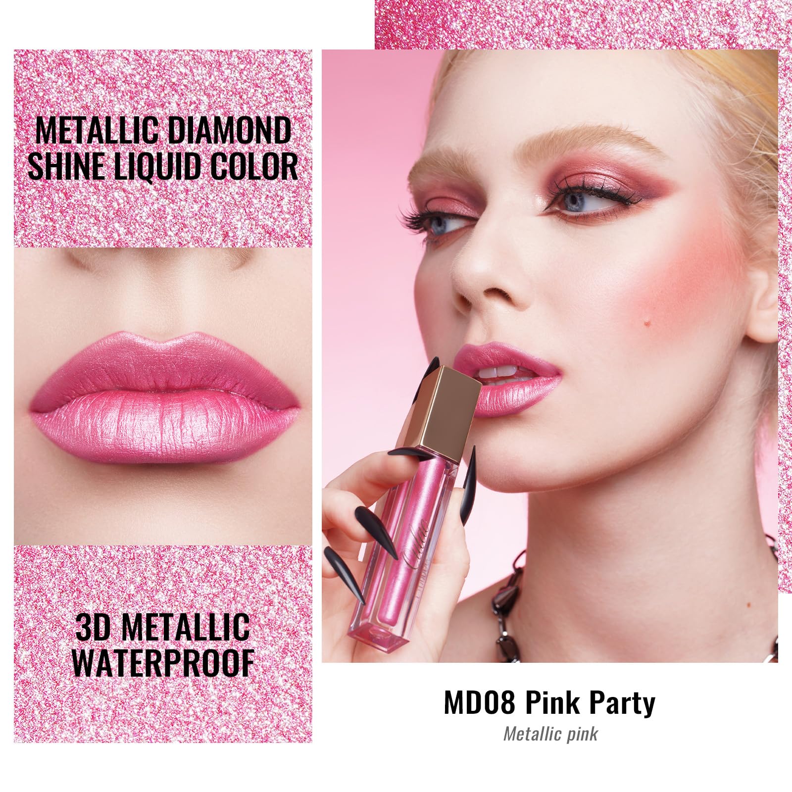 Oulac Pink Lip Gloss Metallic Shine Lipstick For Women, Long Lasting Waterproof, High Impact Lip Color, Smooth Aslo For Eyeshado